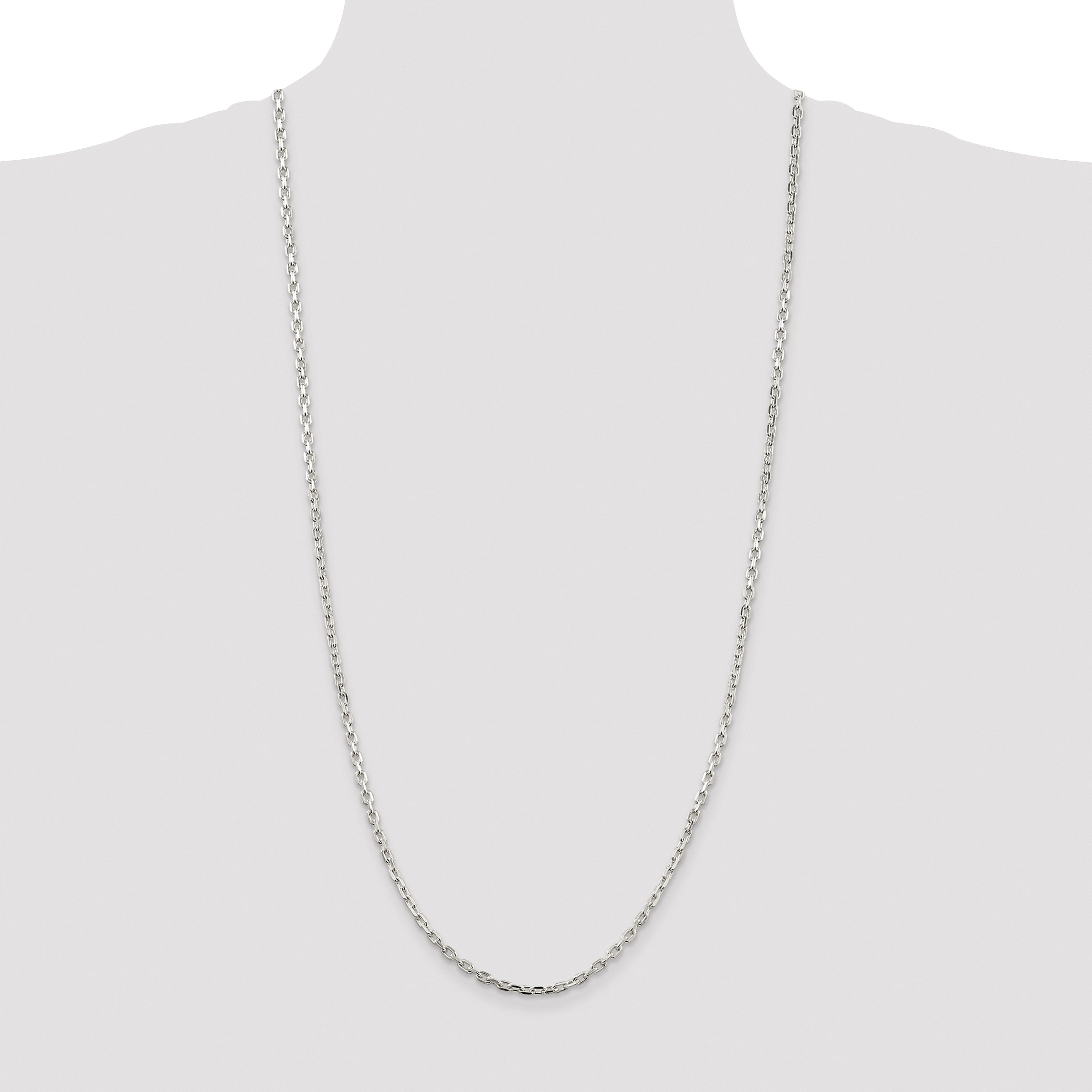 Sterling Silver Rhodium-plated 3.25mm Beveled Oval Cable Chain