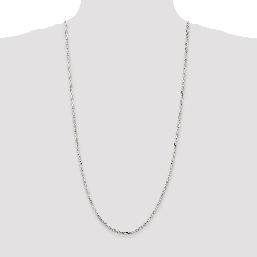 Sterling Silver Rhodium-plated 3.25mm Beveled Oval Cable Chain