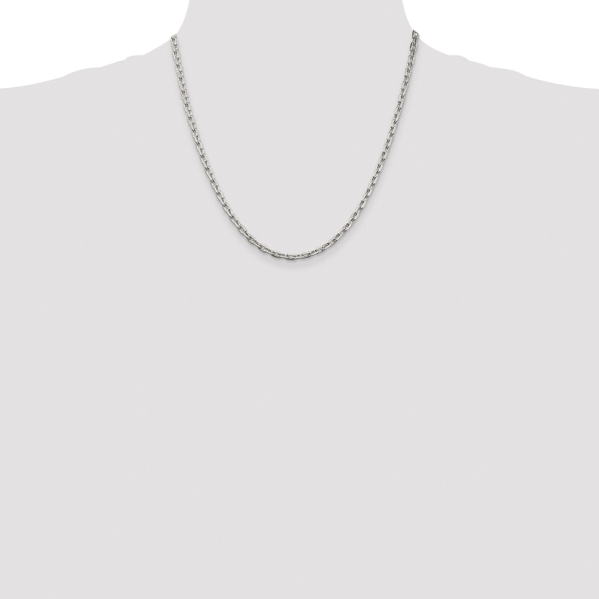 Sterling Silver Rhodium-plated 3.95mm Beveled Oval Cable Chain
