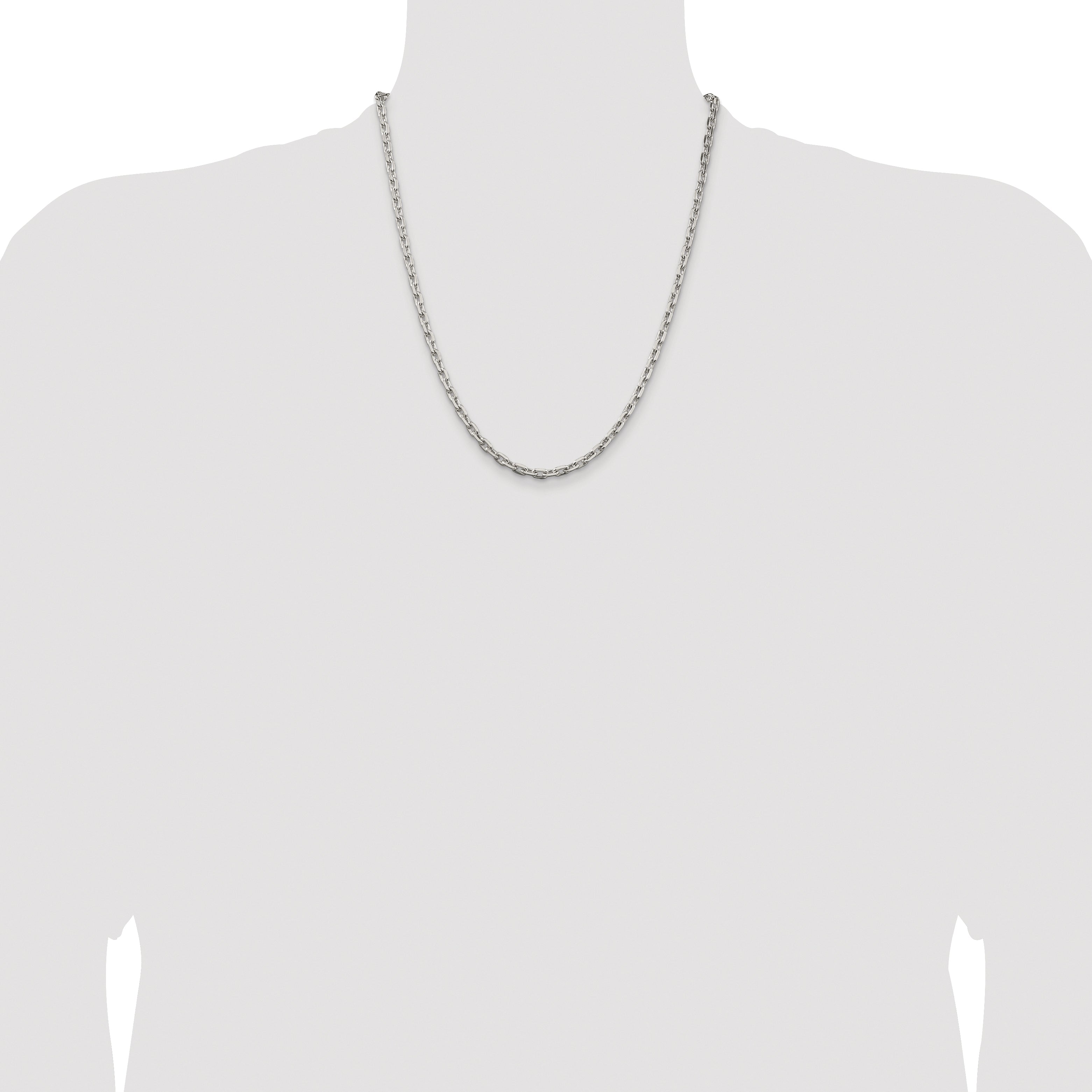 Sterling Silver Rhodium-plated 3.95mm Beveled Oval Cable Chain