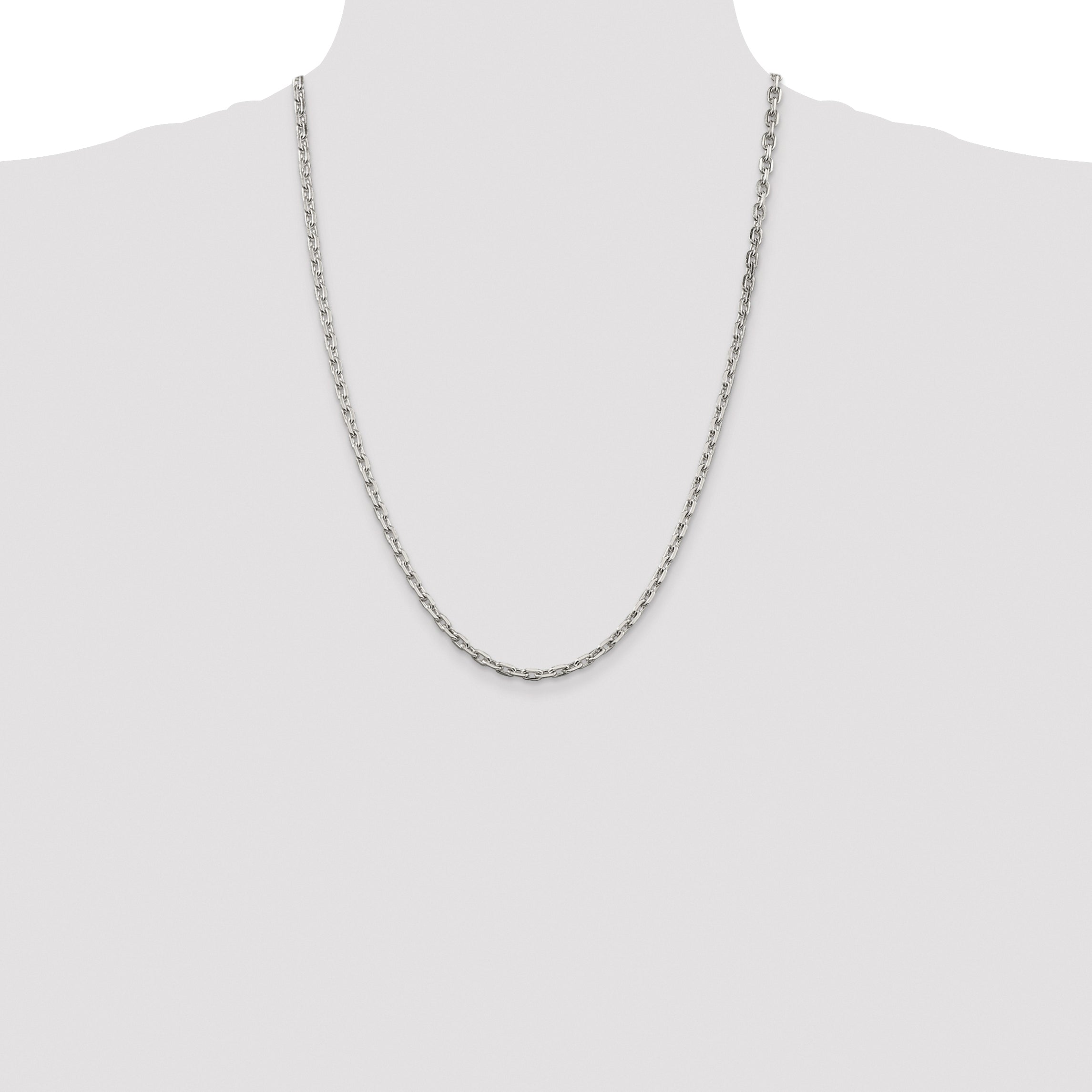 Sterling Silver Rhodium-plated 3.95mm Beveled Oval Cable Chain