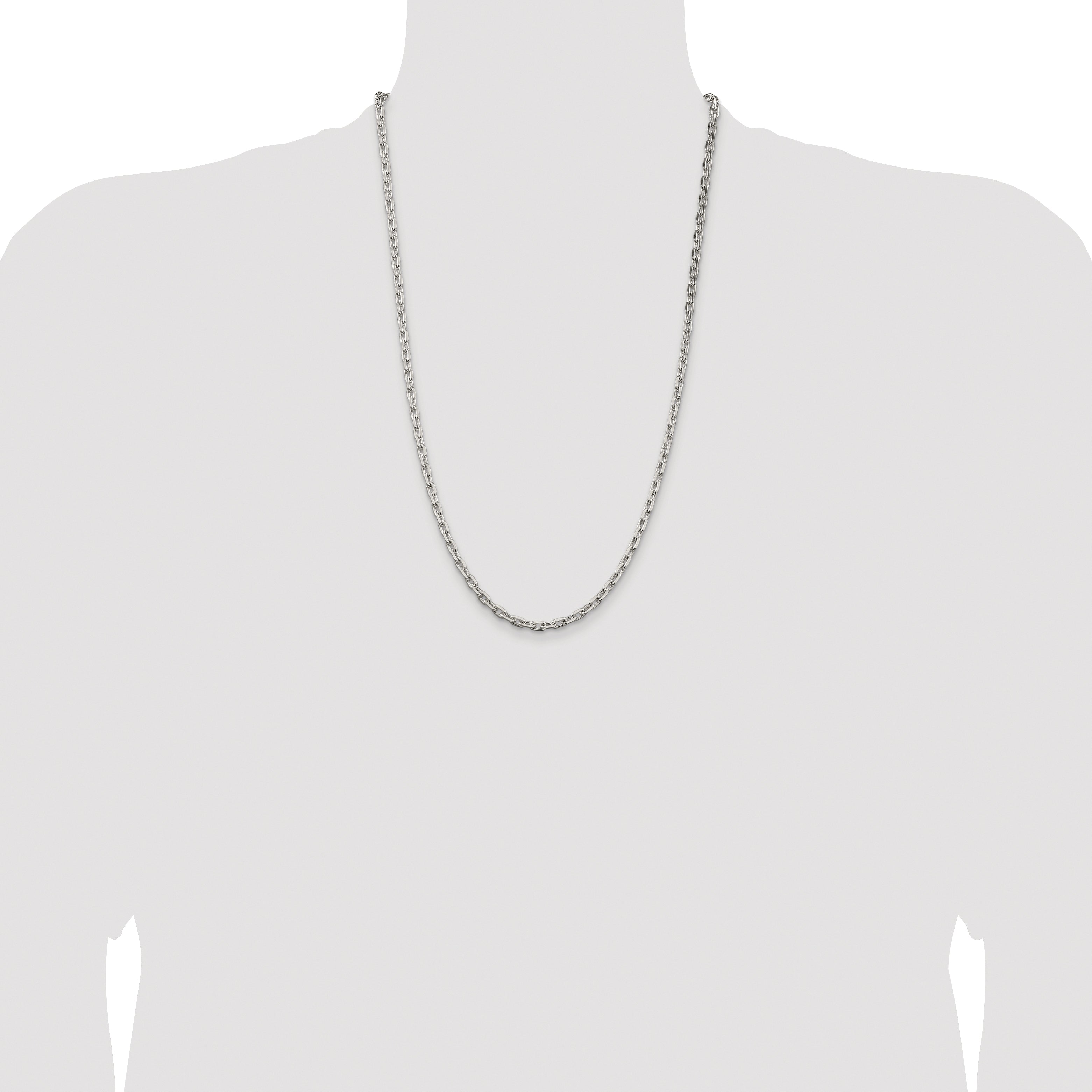 Sterling Silver Rhodium-plated 3.95mm Beveled Oval Cable Chain
