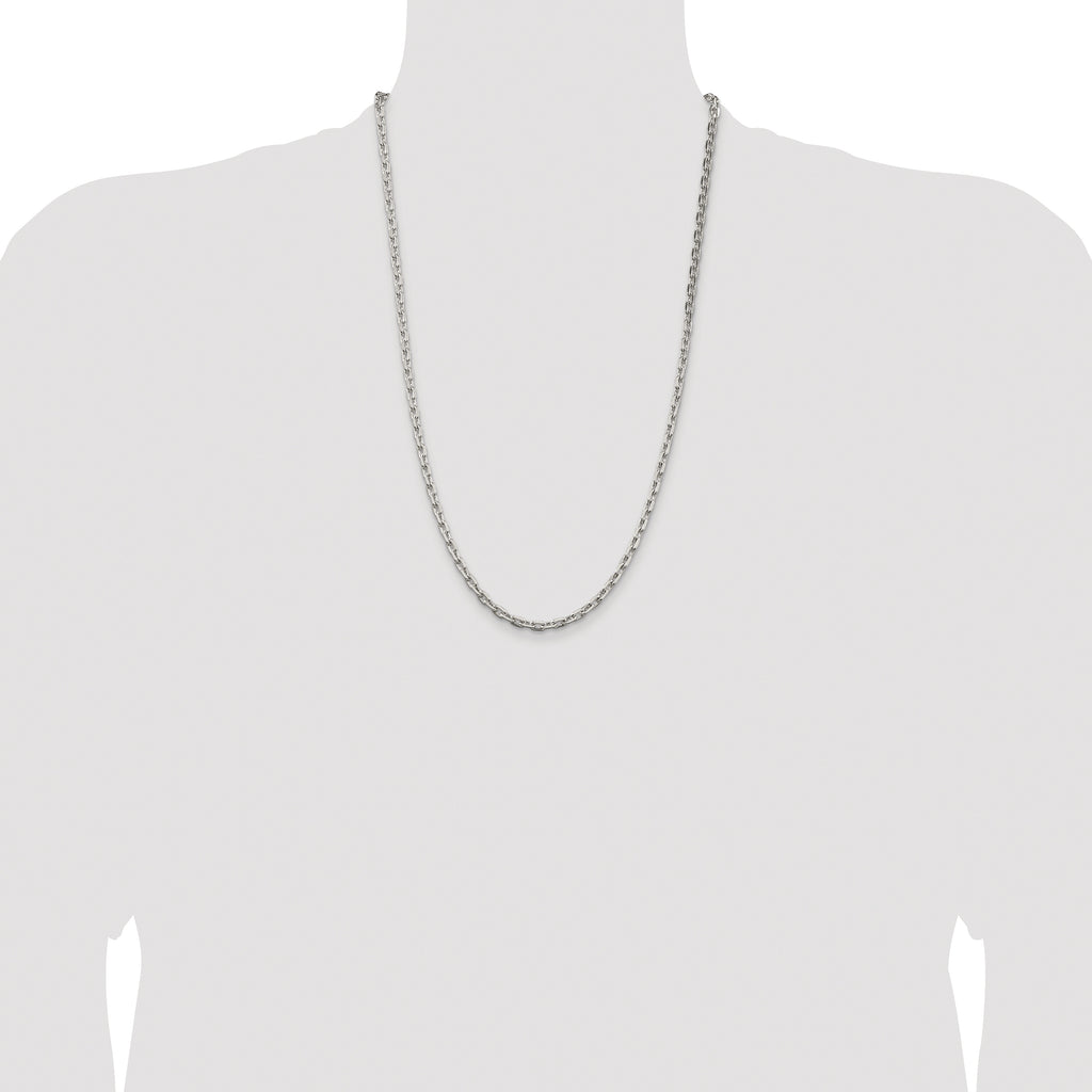 Sterling Silver Rhodium-plated 3.95mm Beveled Oval Cable Chain