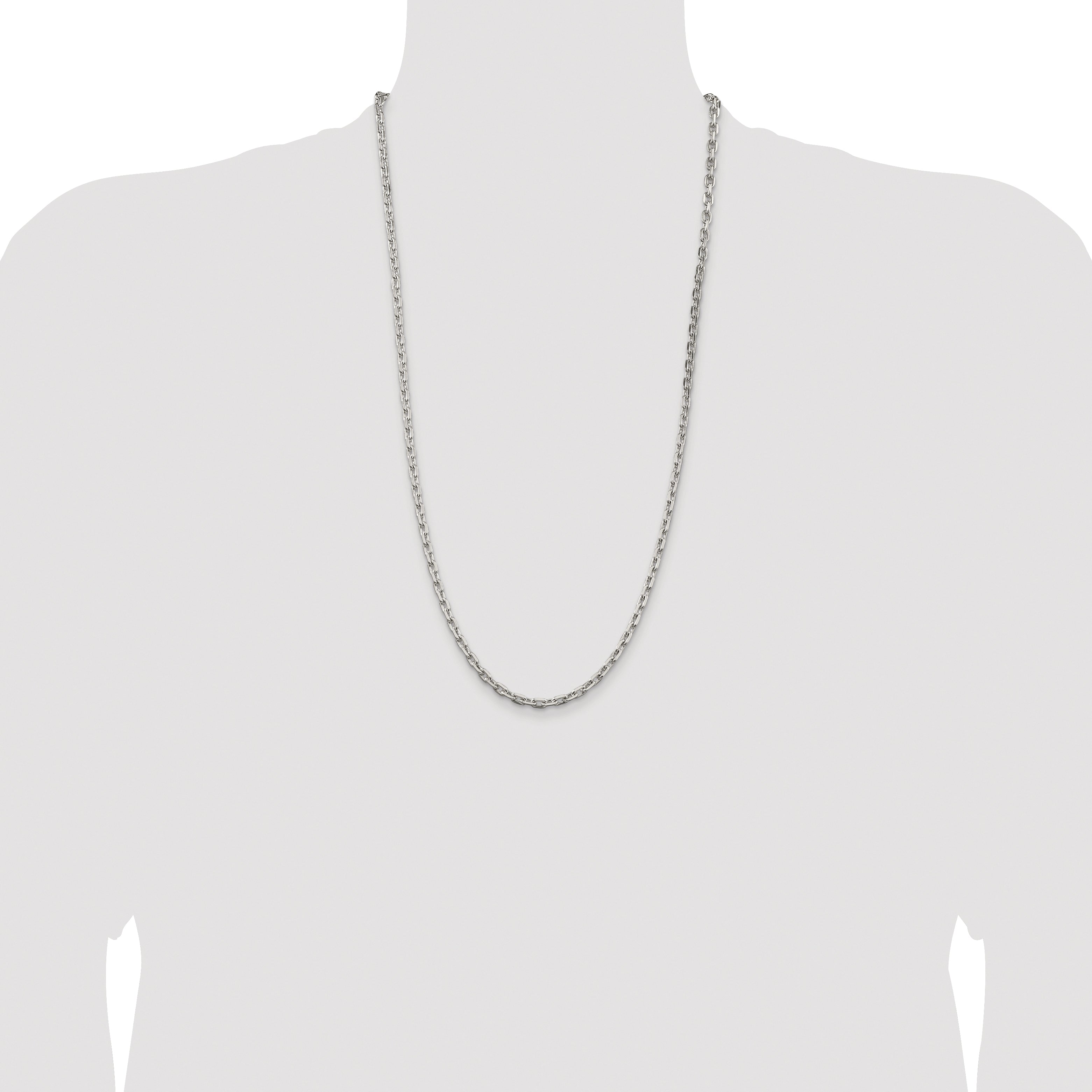 Sterling Silver Rhodium-plated 3.95mm Beveled Oval Cable Chain