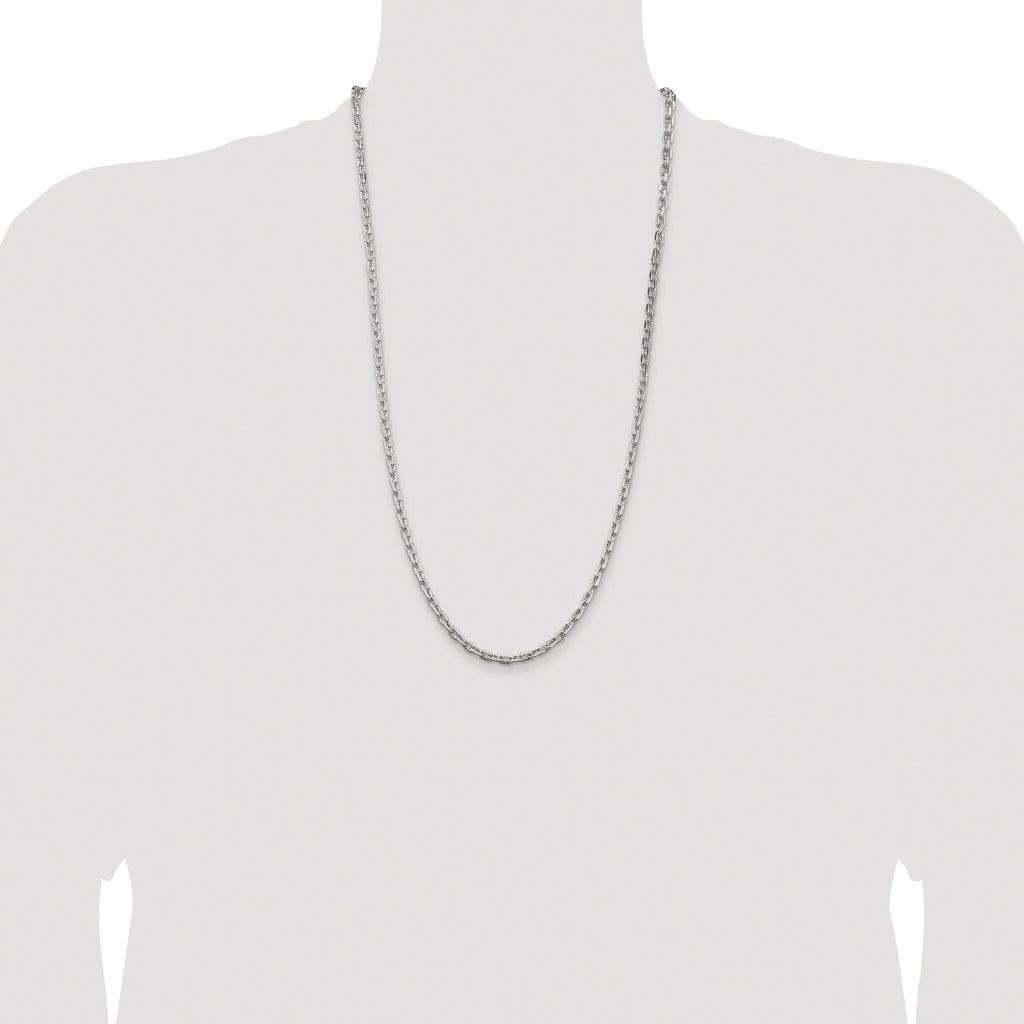 Sterling Silver Rhodium-plated 3.95mm Beveled Oval Cable Chain