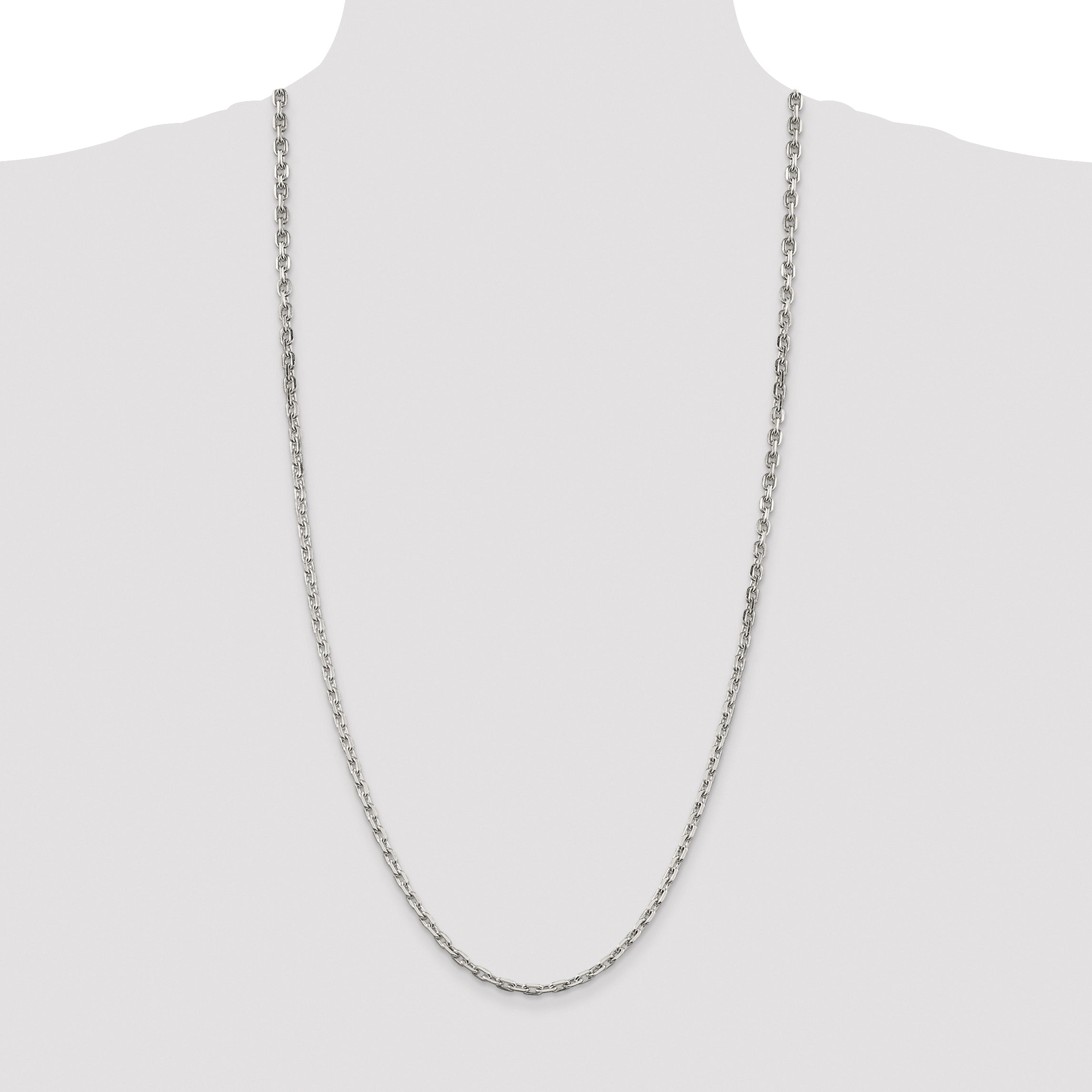 Sterling Silver Rhodium-plated 3.95mm Beveled Oval Cable Chain