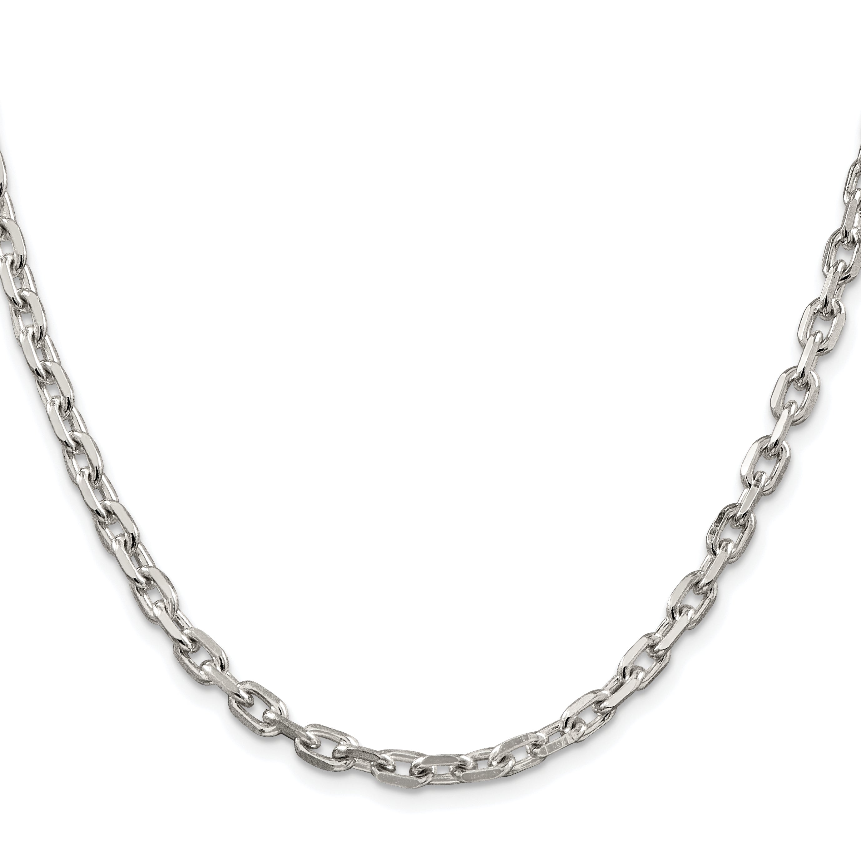 Sterling Silver Rhodium-plated 4.9mm Beveled Oval Cable Chain