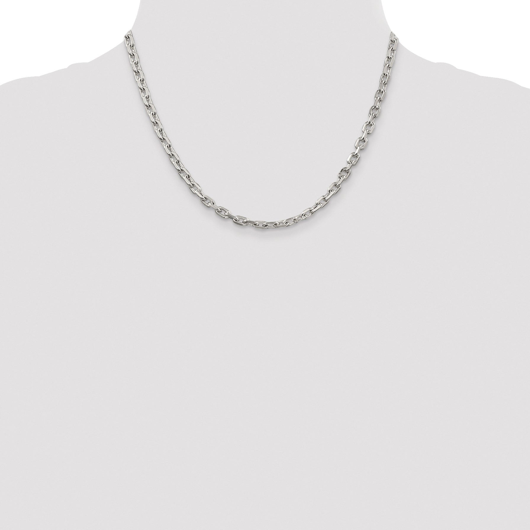 Sterling Silver Rhodium-plated 4.9mm Beveled Oval Cable Chain