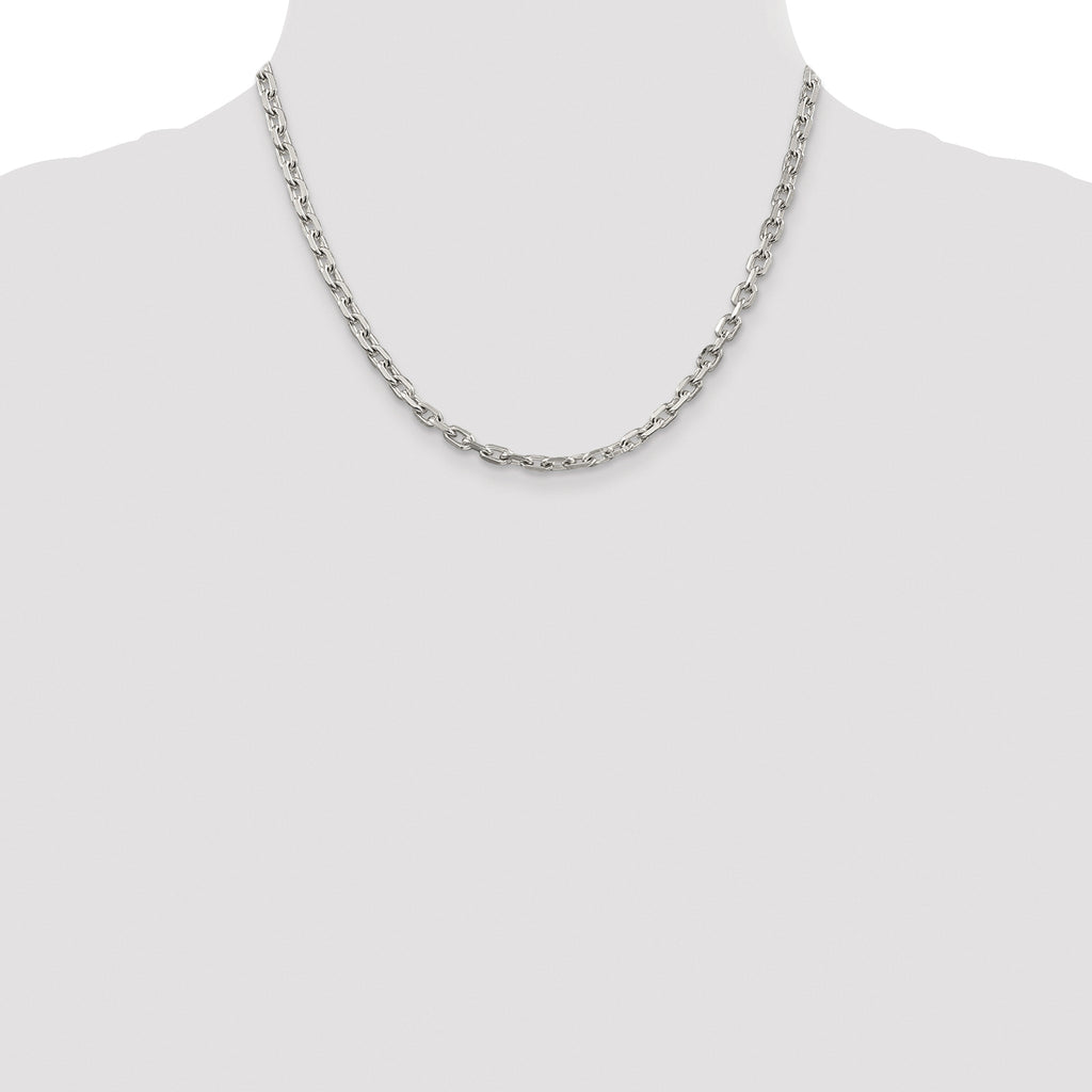 Sterling Silver Rhodium-plated 4.9mm Beveled Oval Cable Chain