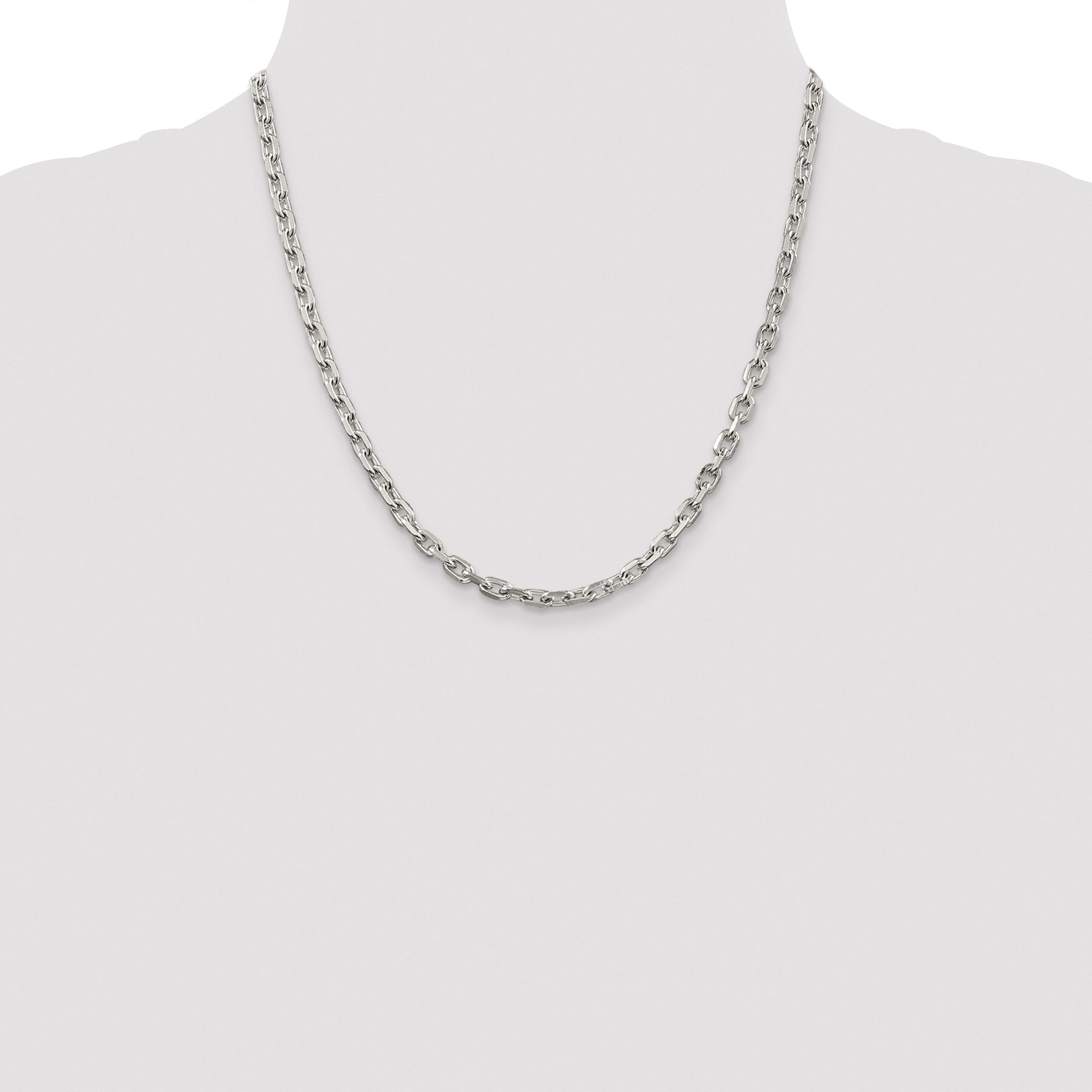 Sterling Silver Rhodium-plated 4.9mm Beveled Oval Cable Chain