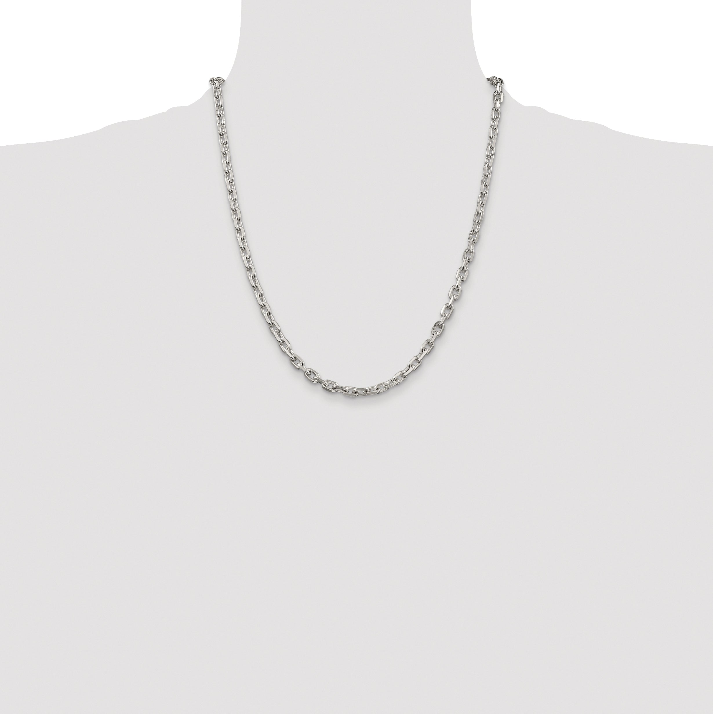 Sterling Silver Rhodium-plated 4.9mm Beveled Oval Cable Chain