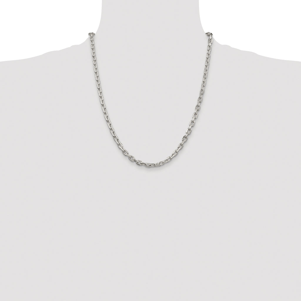 Sterling Silver Rhodium-plated 4.9mm Beveled Oval Cable Chain