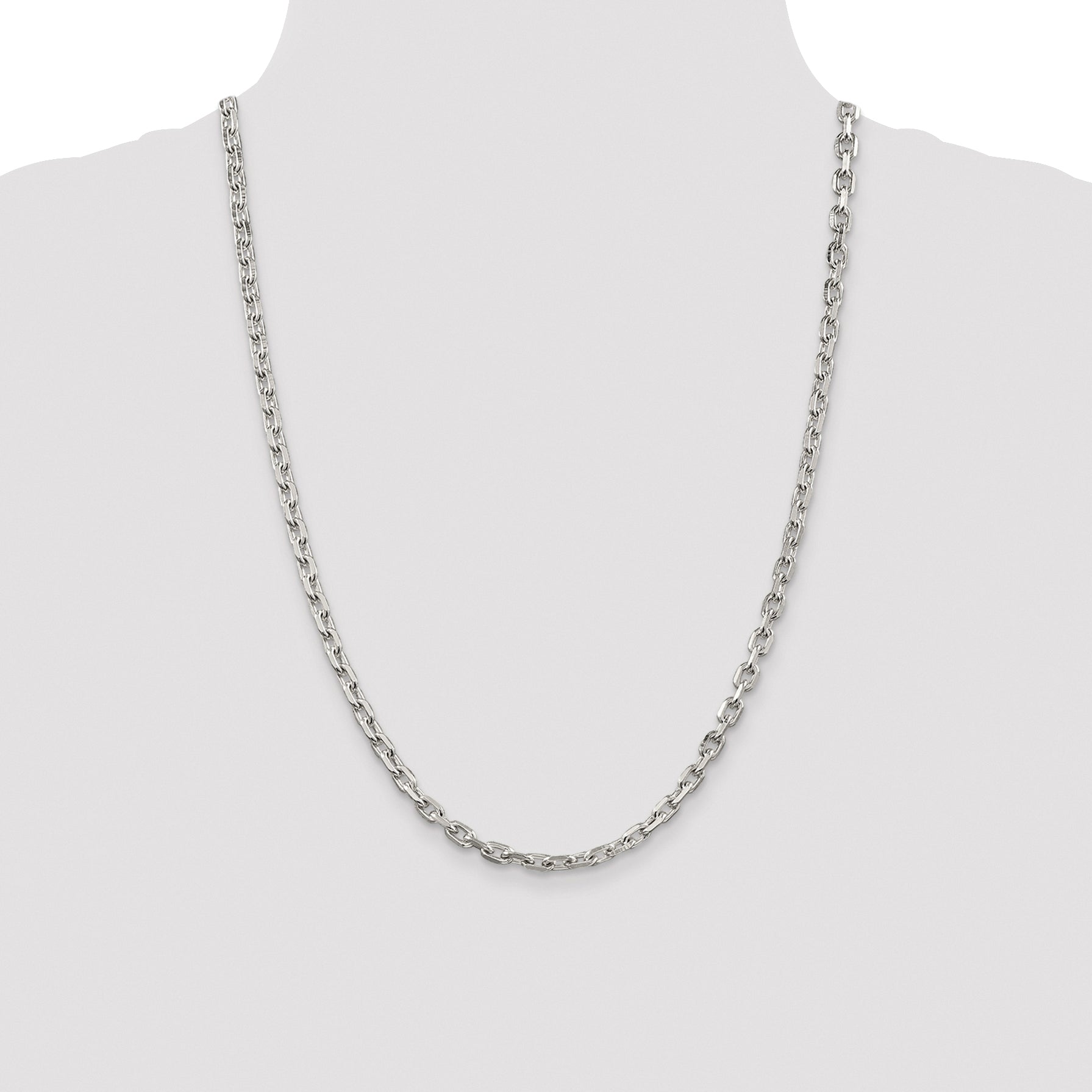 Sterling Silver Rhodium-plated 4.9mm Beveled Oval Cable Chain