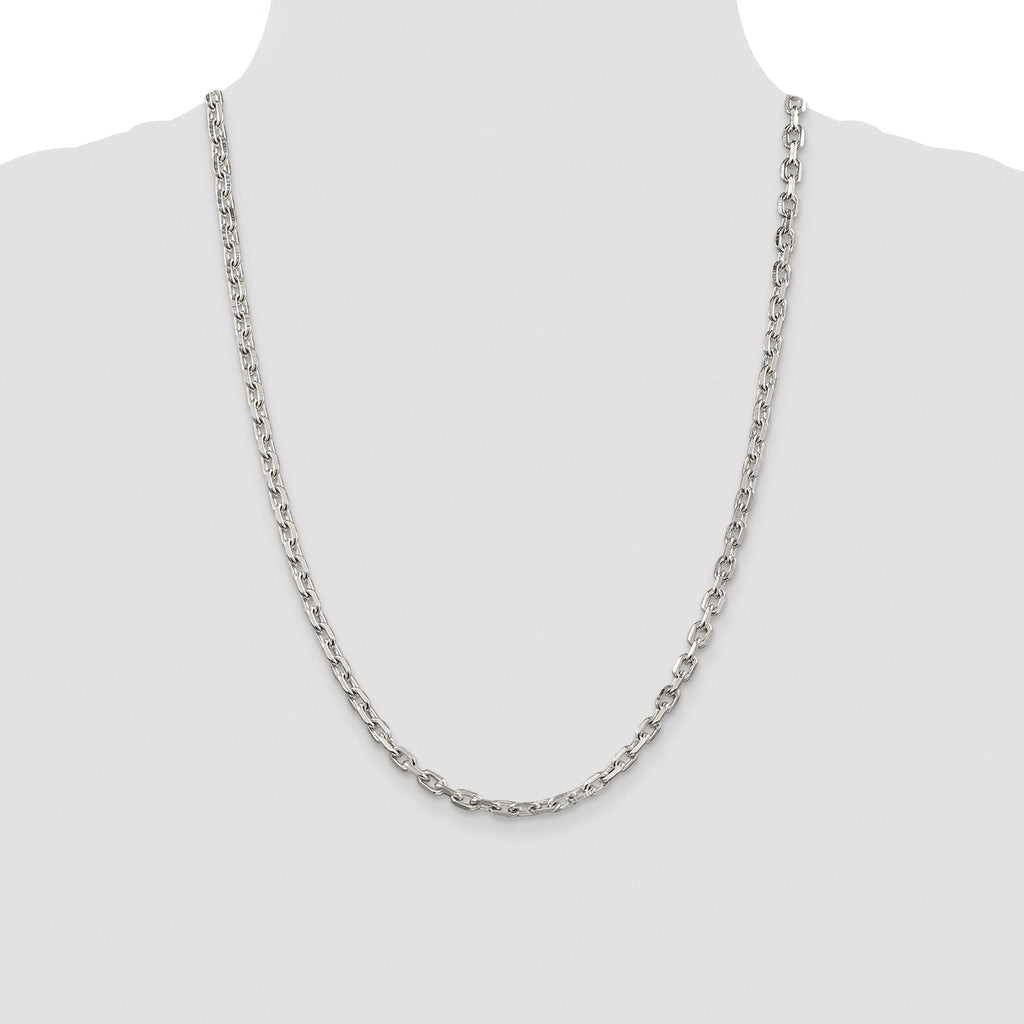 Sterling Silver Rhodium-plated 4.9mm Beveled Oval Cable Chain