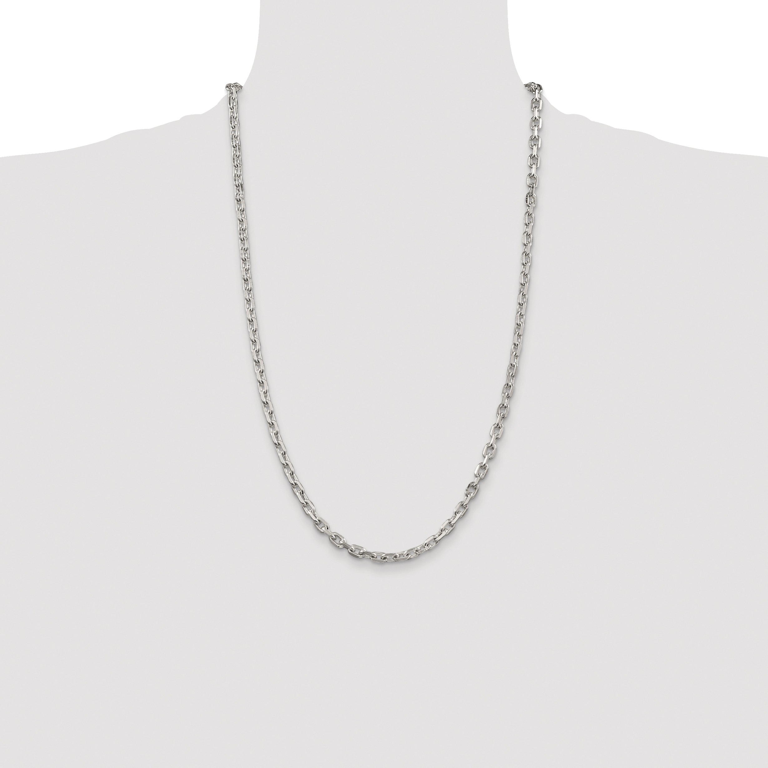 Sterling Silver Rhodium-plated 4.9mm Beveled Oval Cable Chain