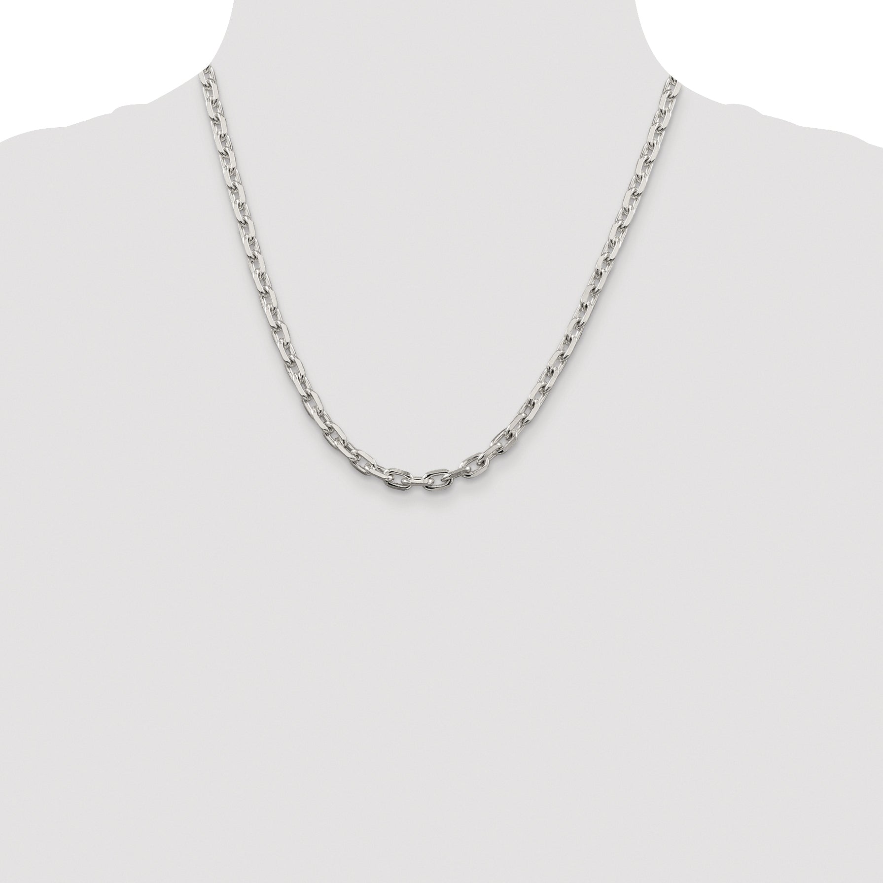 Sterling Silver Rhodium-plated 5.4mm Beveled Oval Cable Chain