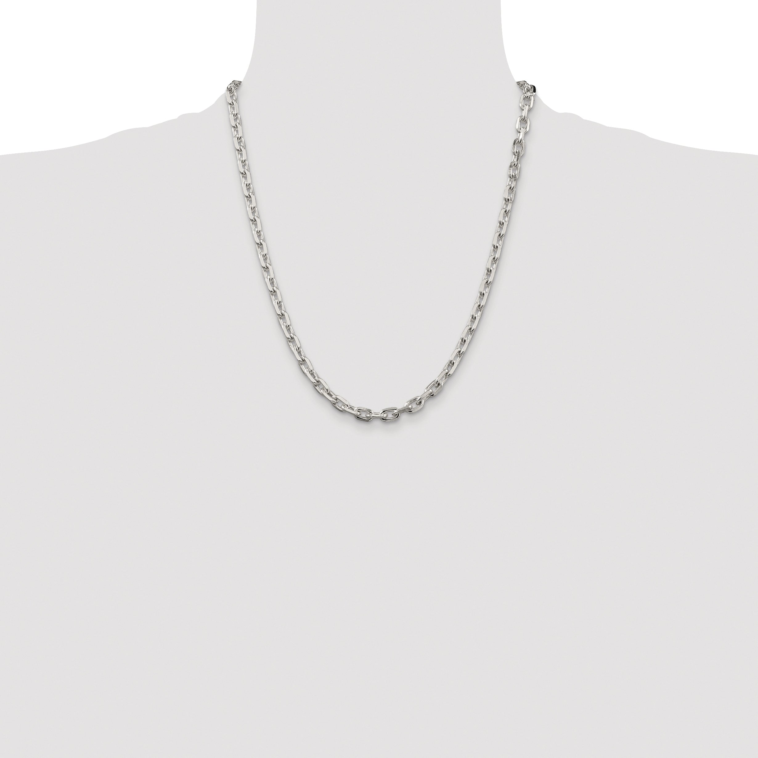 Sterling Silver Rhodium-plated 5.4mm Beveled Oval Cable Chain