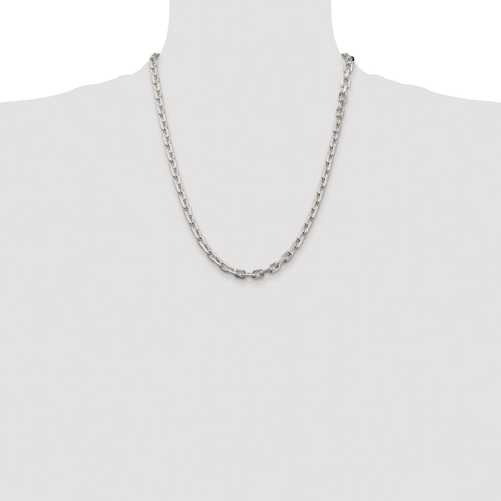 Sterling Silver Rhodium-plated 5.4mm Beveled Oval Cable Chain