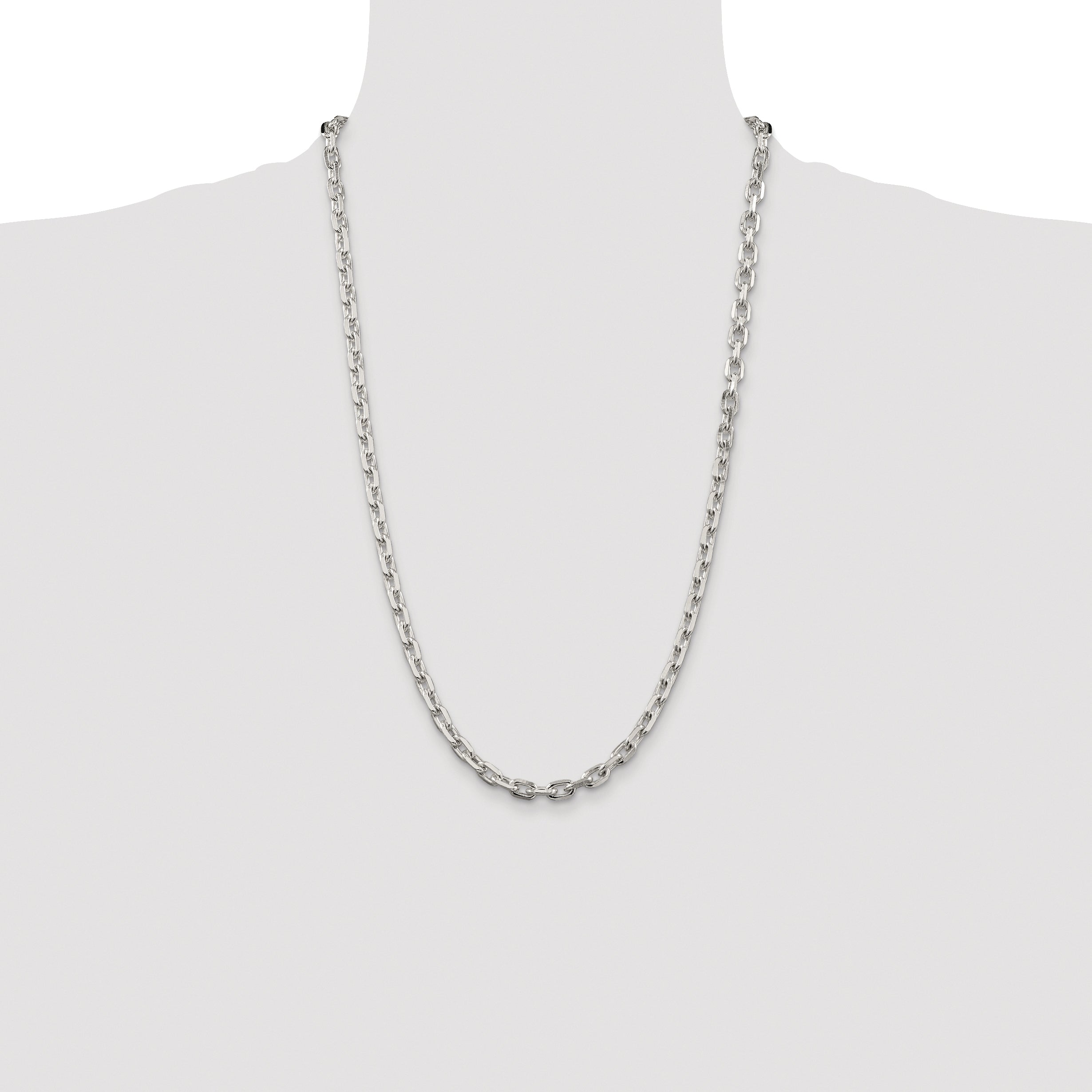 Sterling Silver Rhodium-plated 5.4mm Beveled Oval Cable Chain