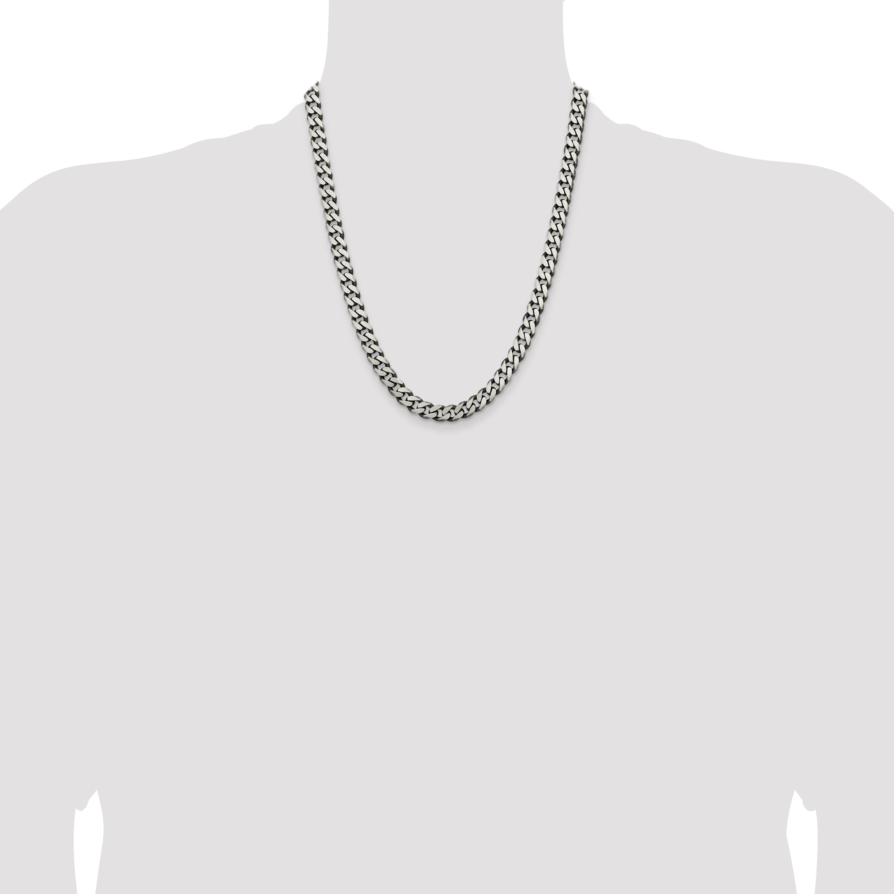 Sterling Silver Antiqued 7.5mm Curb Chain
