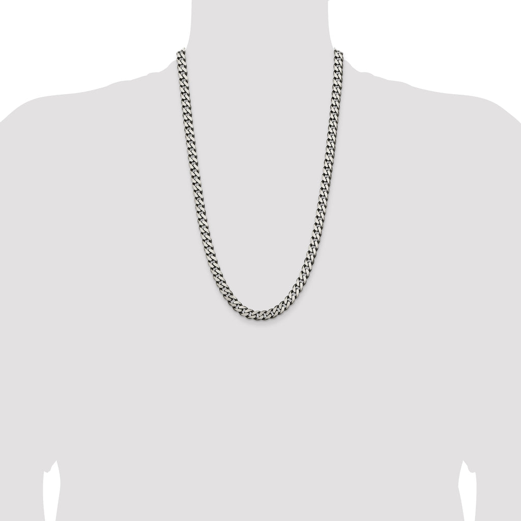 Sterling Silver Antiqued 7.5mm Curb Chain