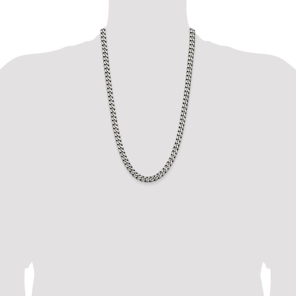 Sterling Silver Antiqued 7.5mm Curb Chain