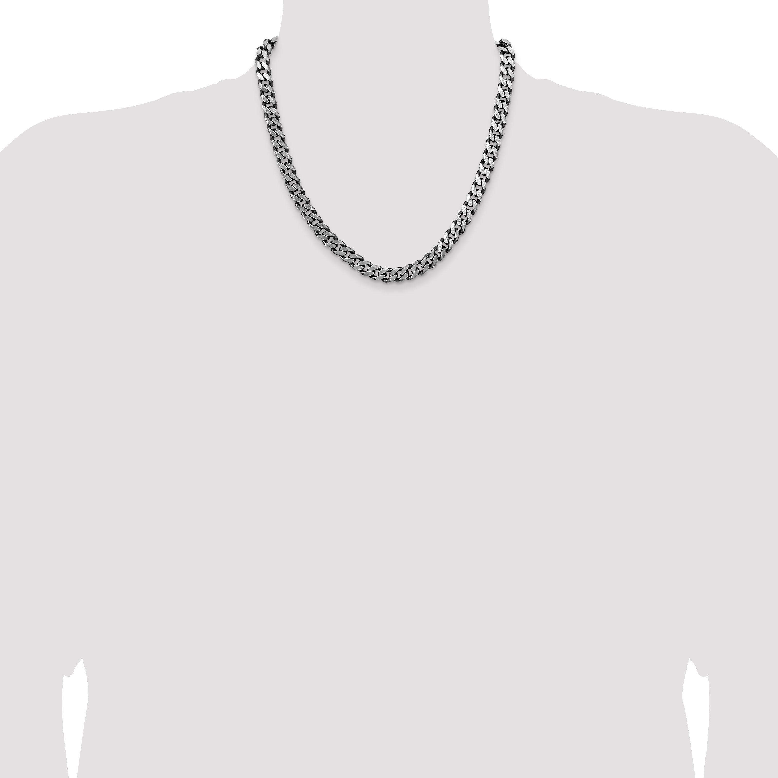 Sterling Silver Antiqued 8.3mm Curb Chain