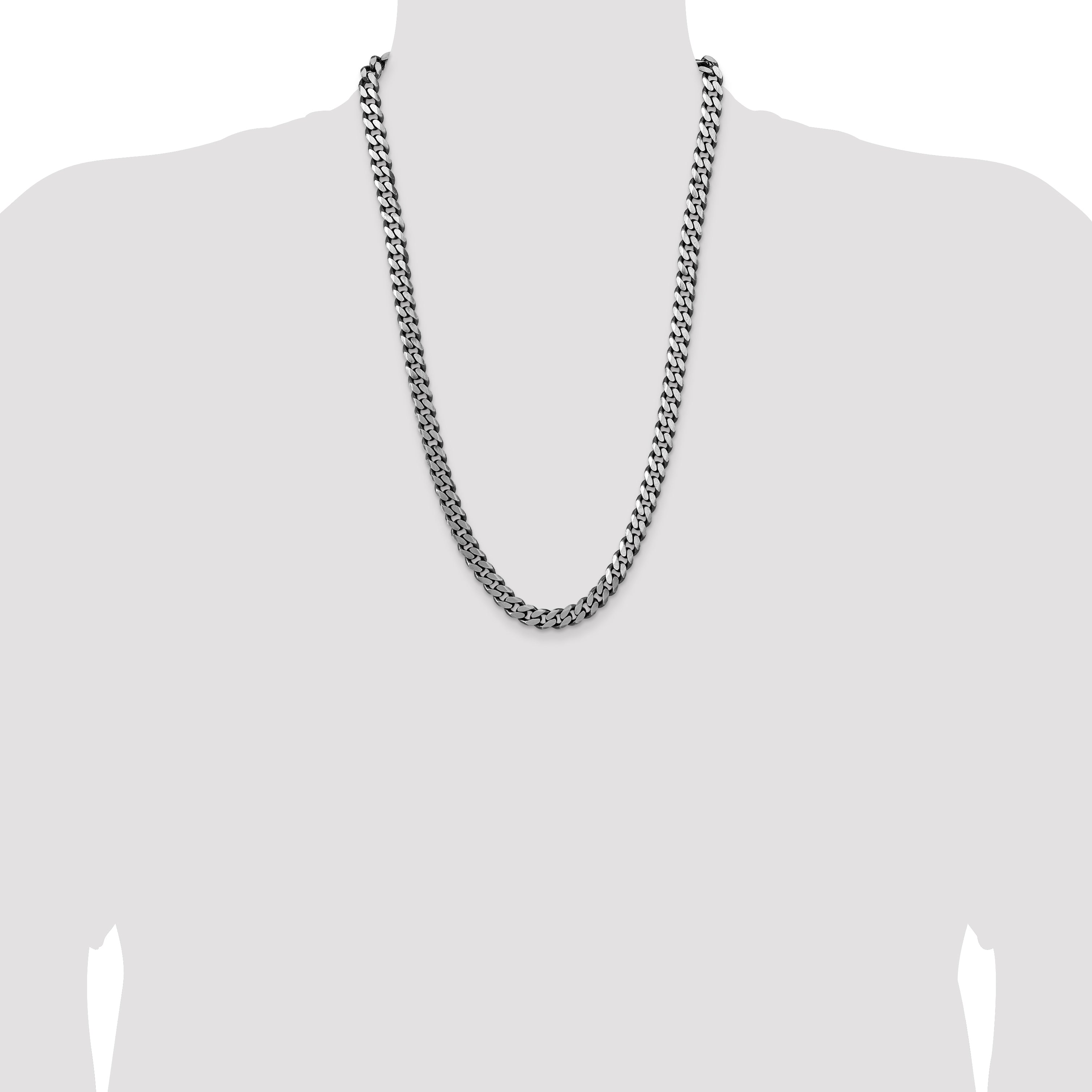 Sterling Silver Antiqued 8.3mm Curb Chain