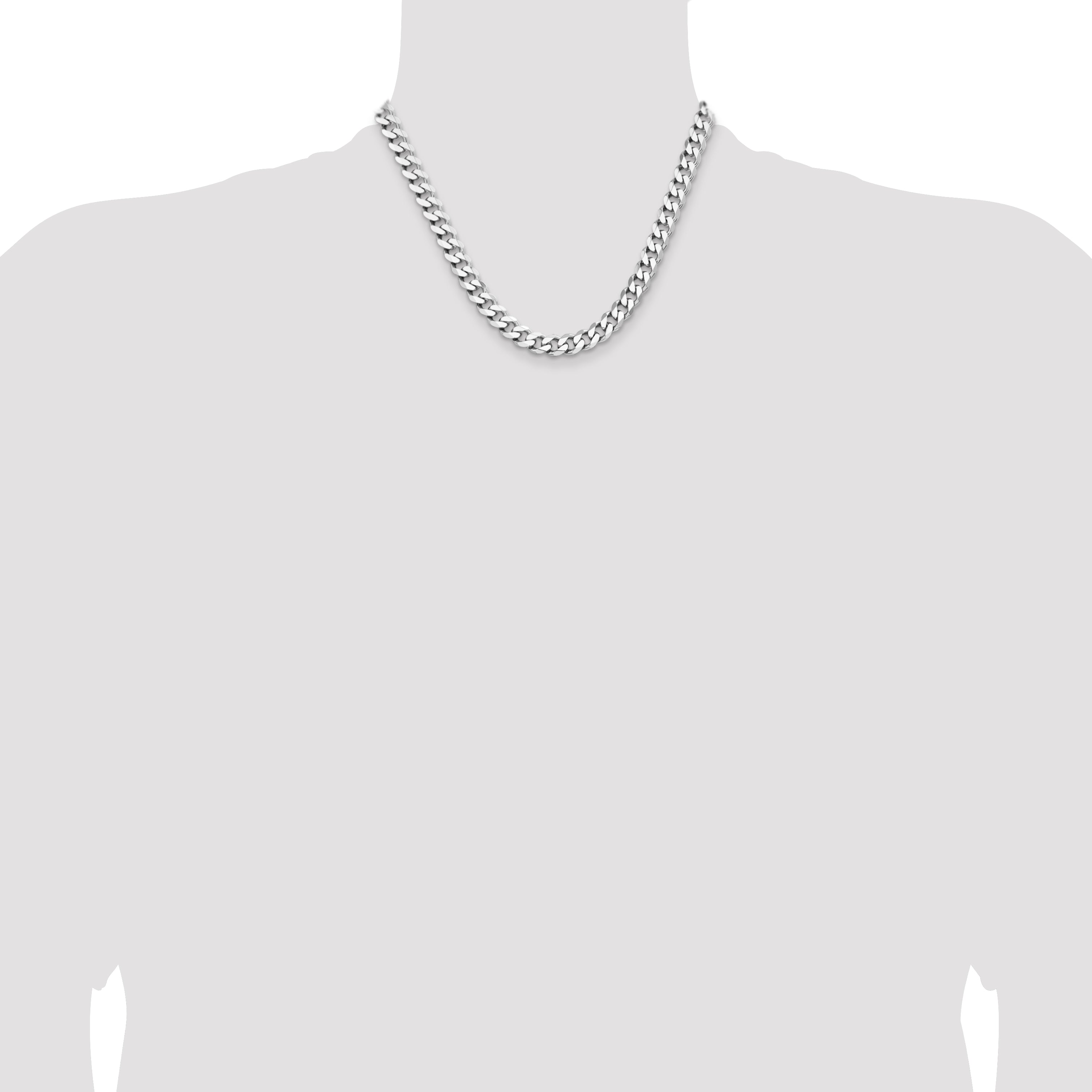 Sterling Silver Rhodium-plated 8.3mm Curb Chain