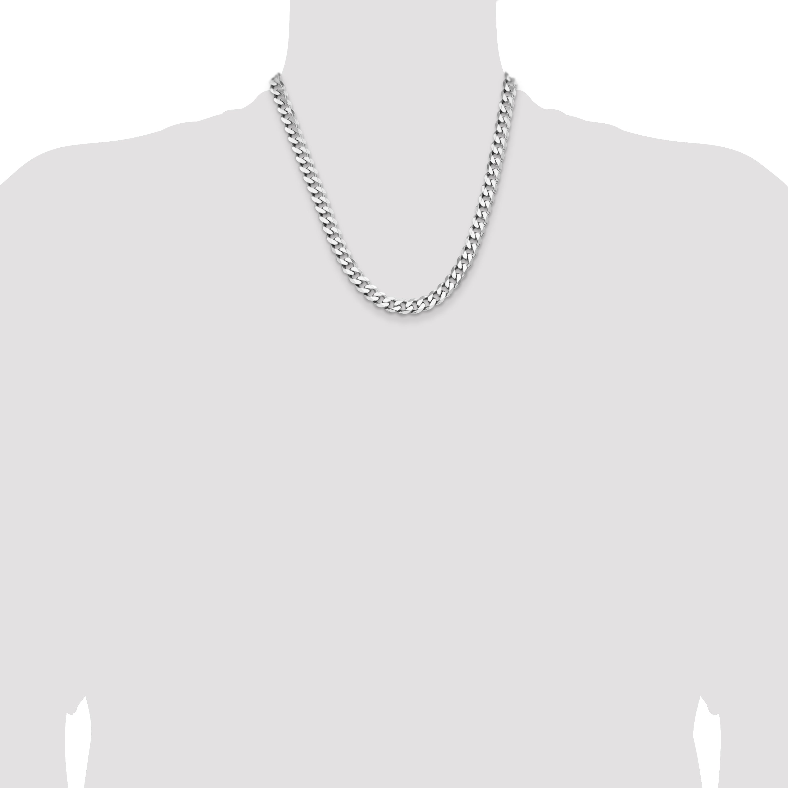 Sterling Silver Rhodium-plated 8.3mm Curb Chain