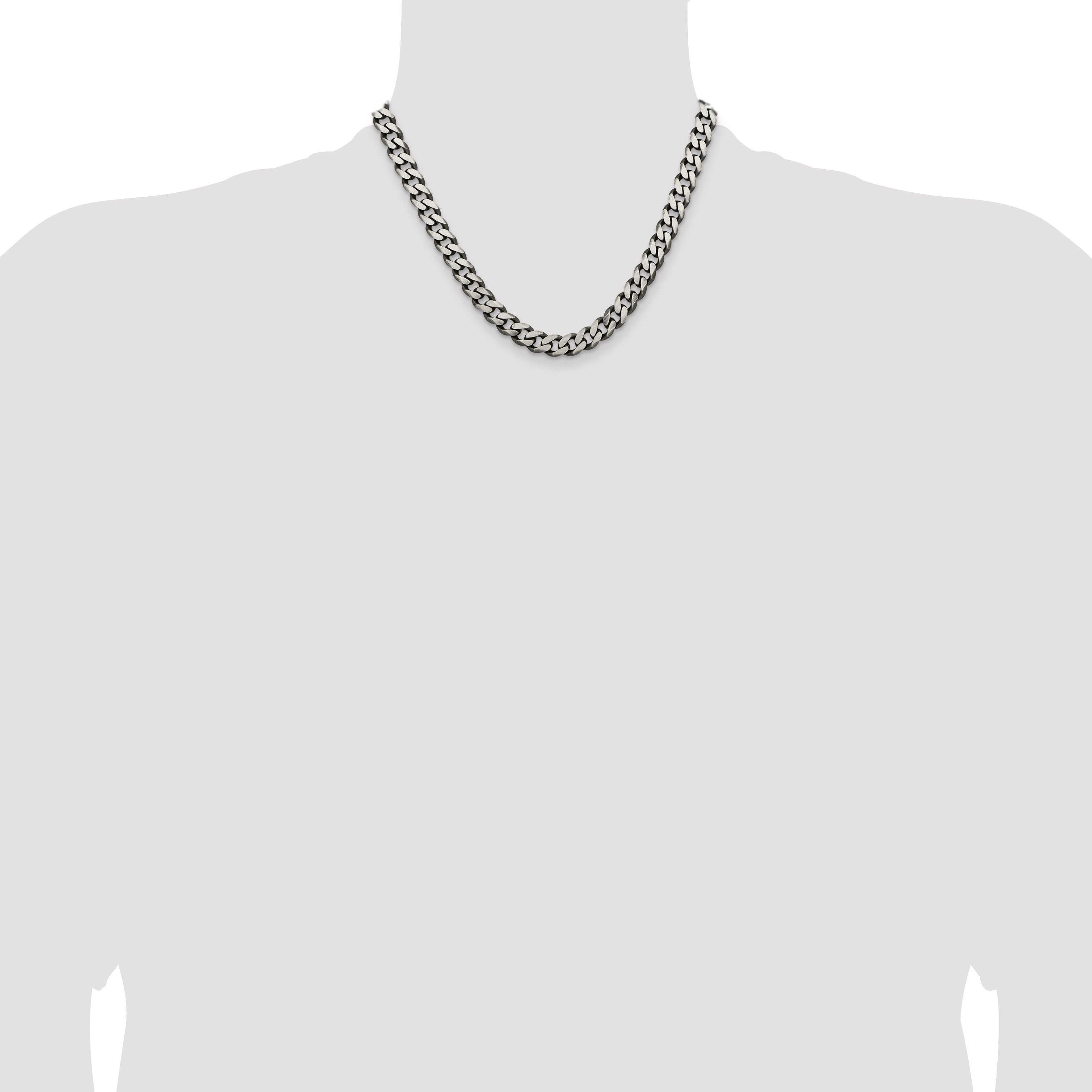 Sterling Silver Antiqued 9.3mm Curb Chain