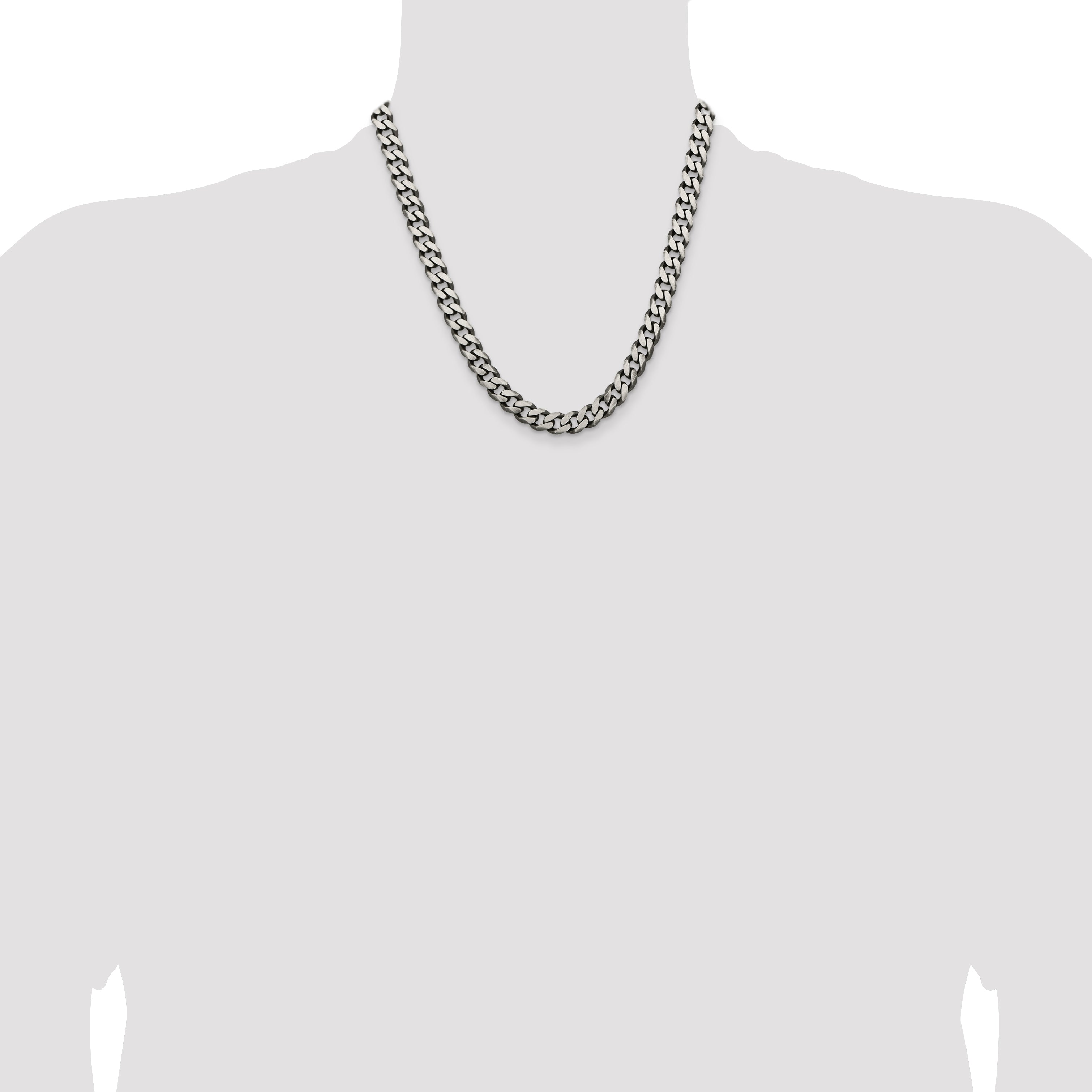 Sterling Silver Antiqued 9.3mm Curb Chain