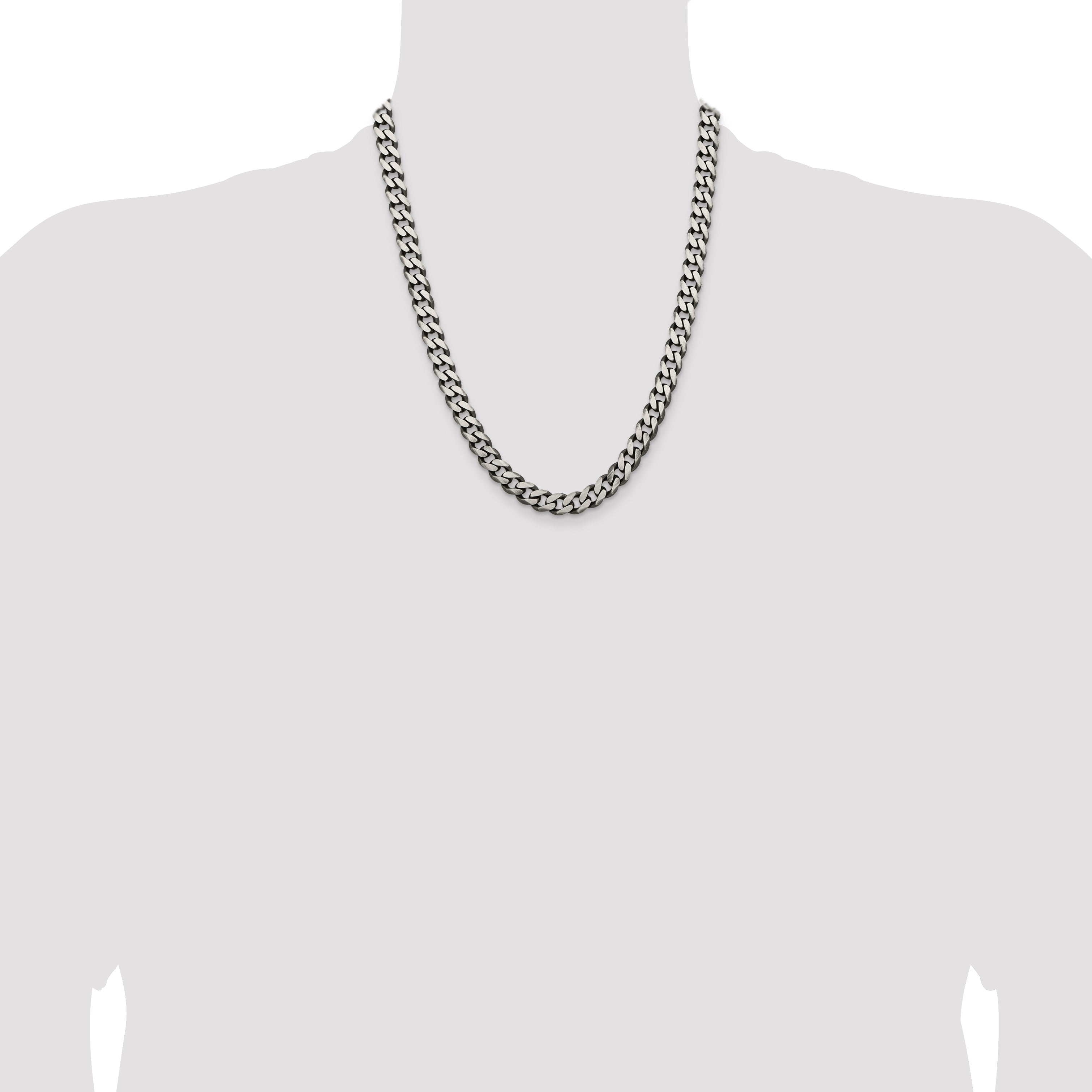 Sterling Silver Antiqued 9.3mm Curb Chain