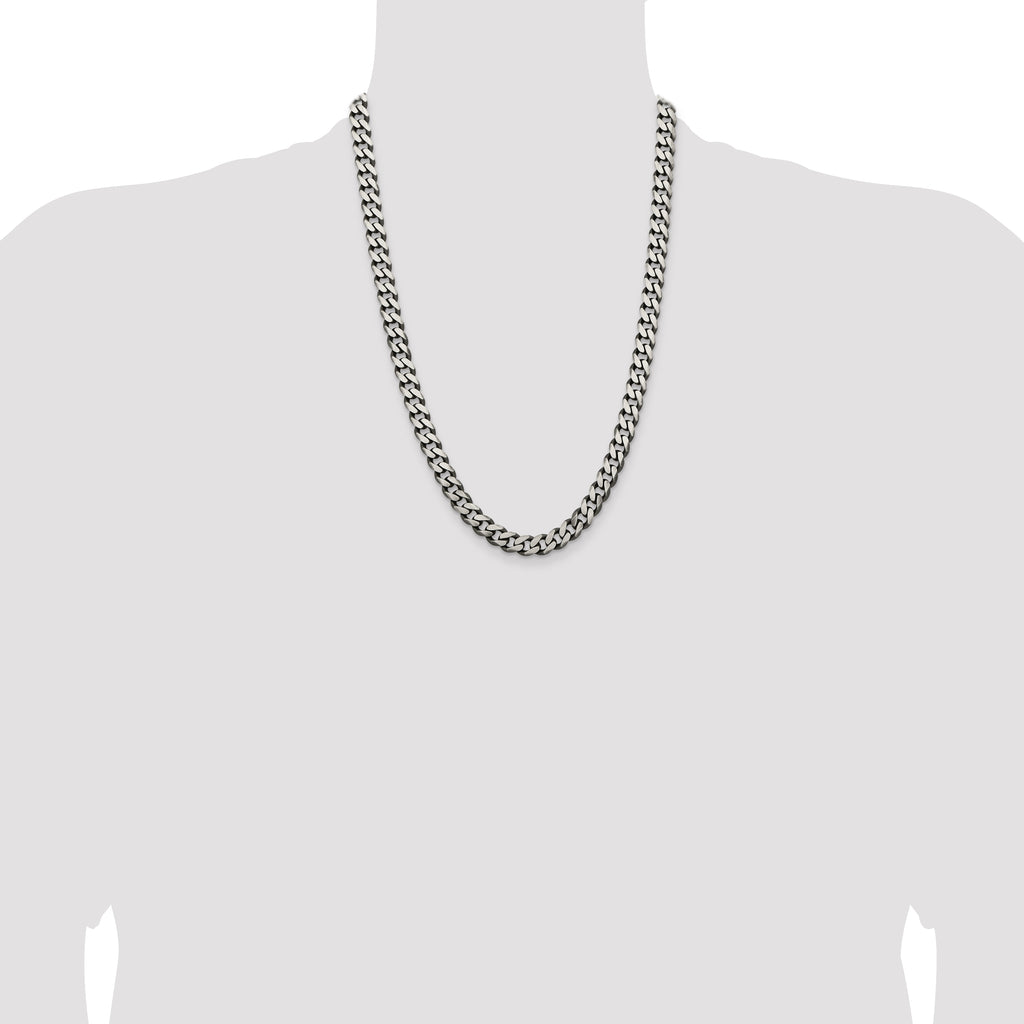 Sterling Silver Antiqued 9.3mm Curb Chain