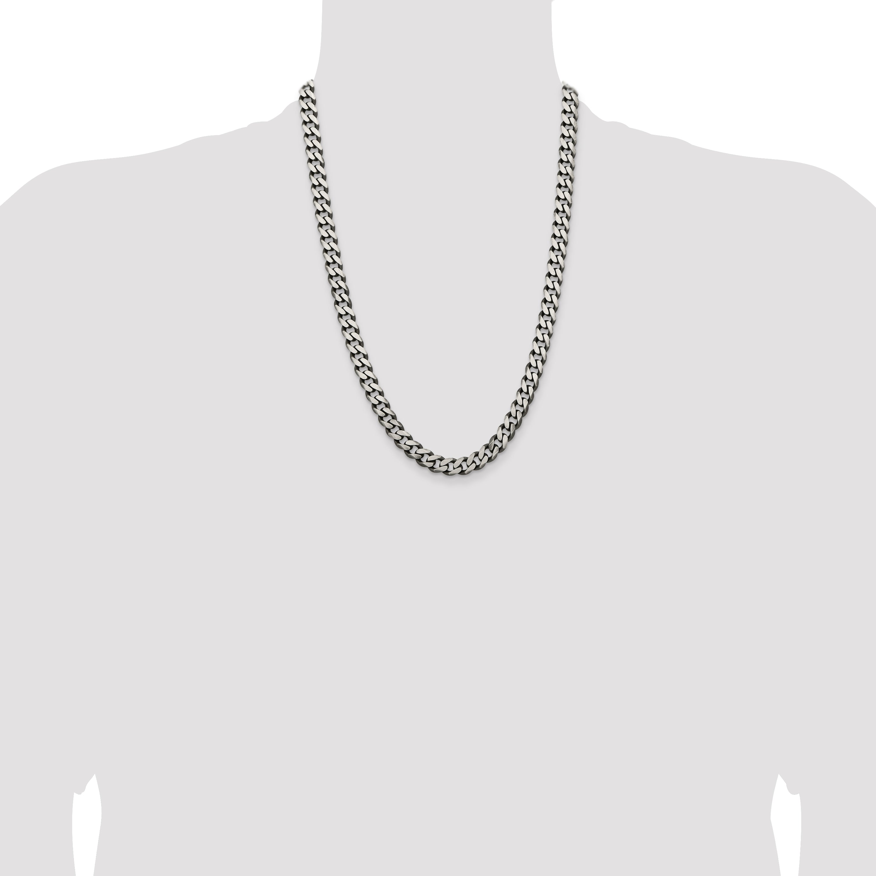Sterling Silver Antiqued 9.3mm Curb Chain