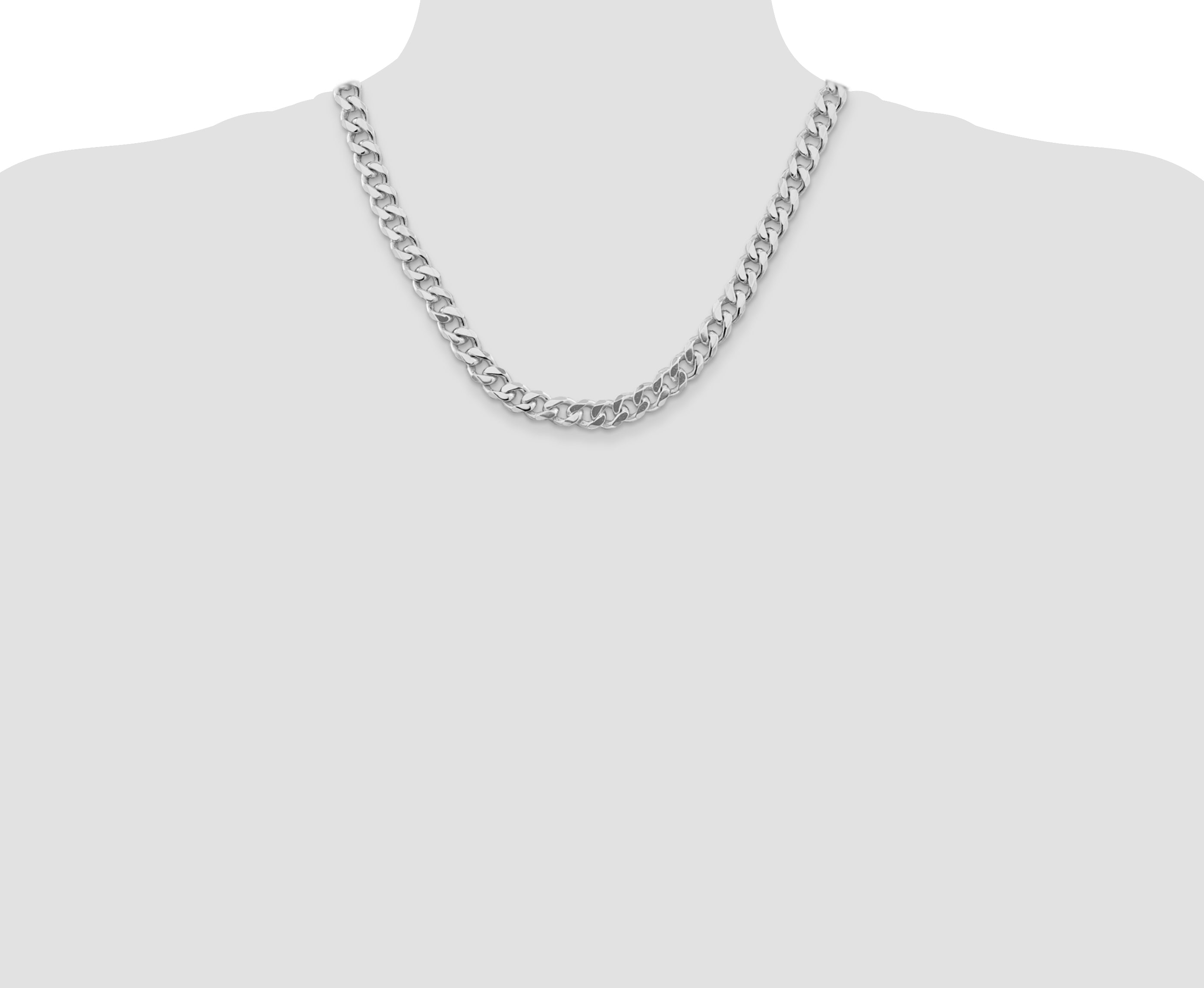 Sterling Silver Rhodium-plated 9.3mm Curb Chain