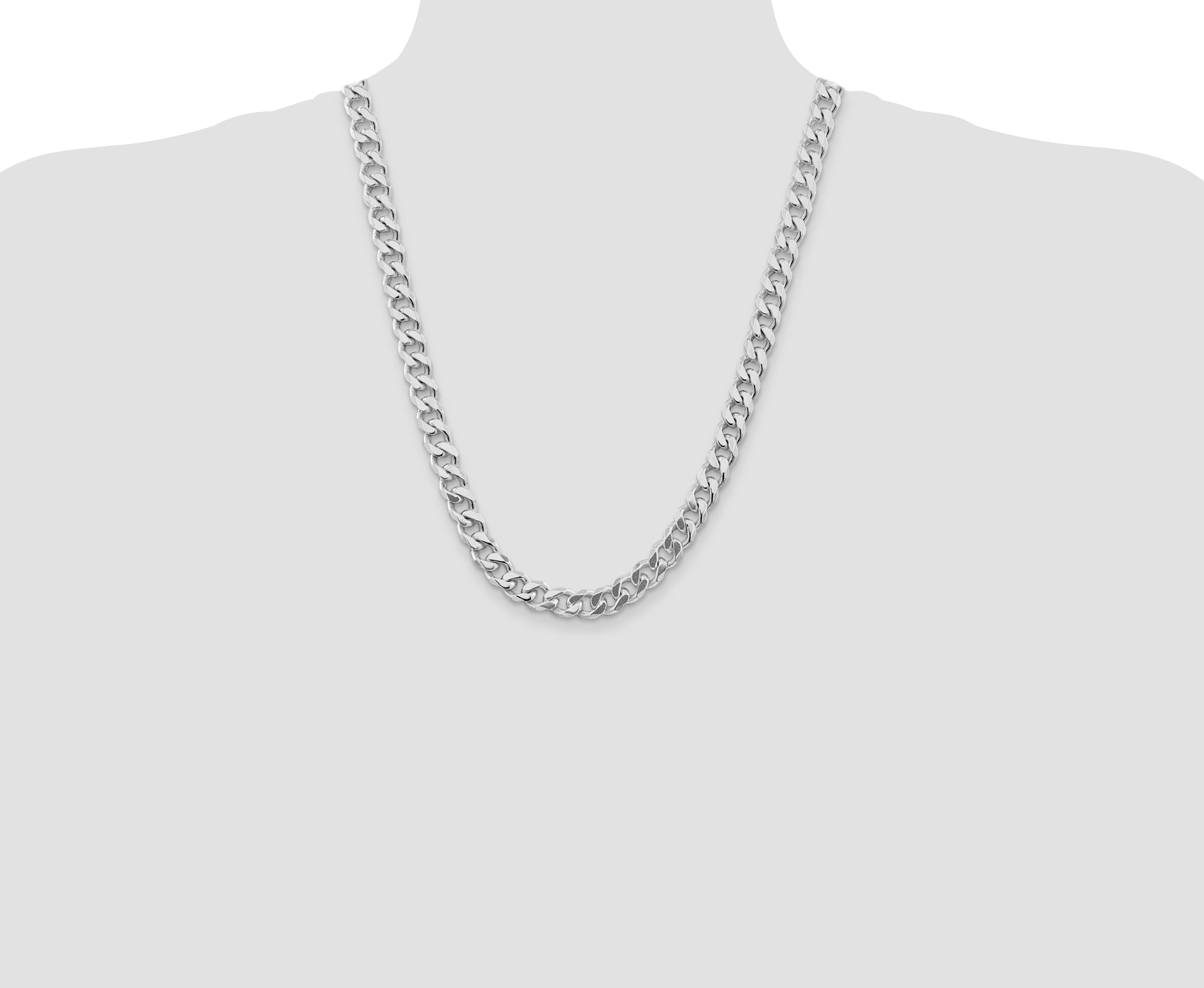 Sterling Silver Rhodium-plated 9.3mm Curb Chain