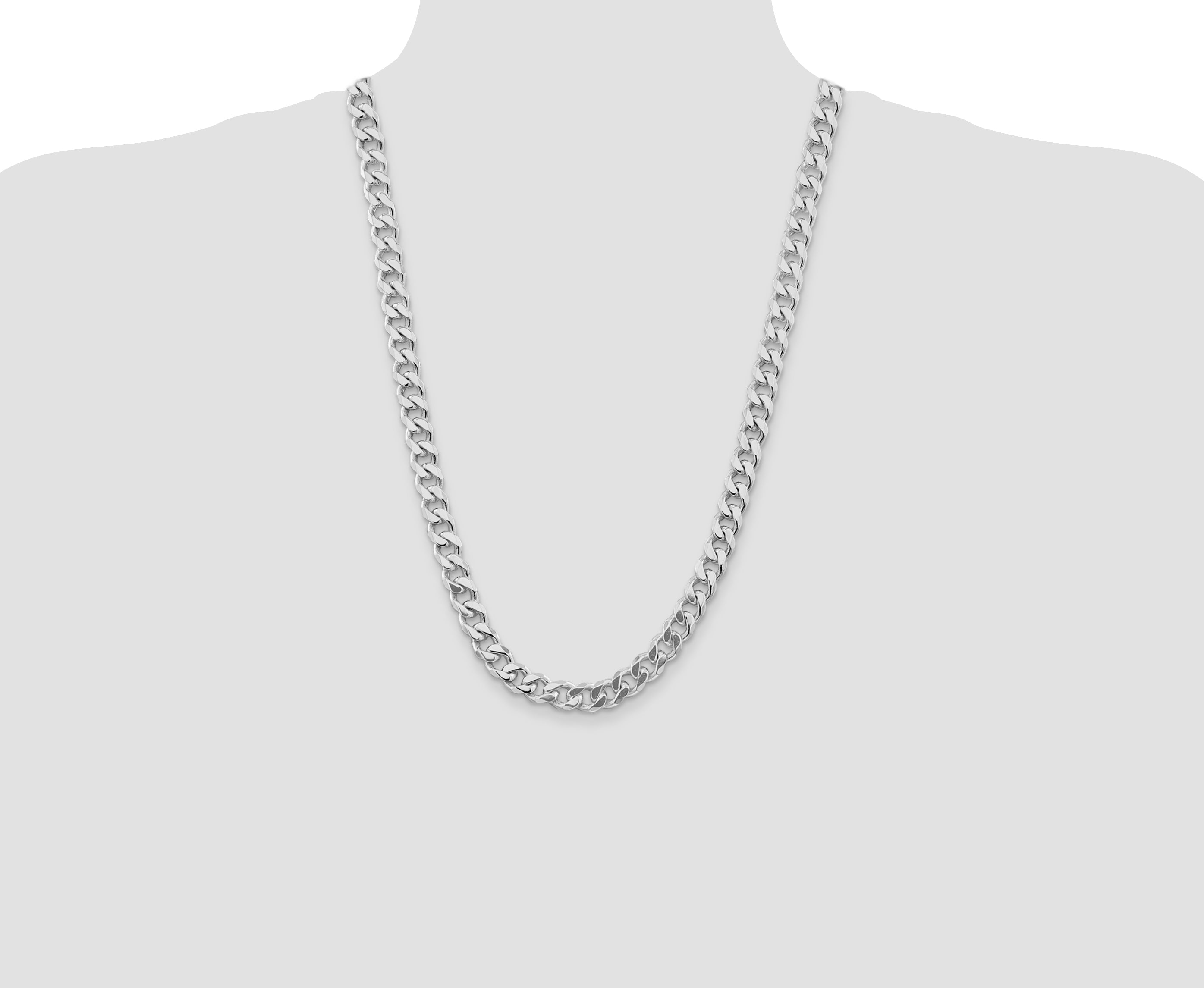 Sterling Silver Rhodium-plated 9.3mm Curb Chain