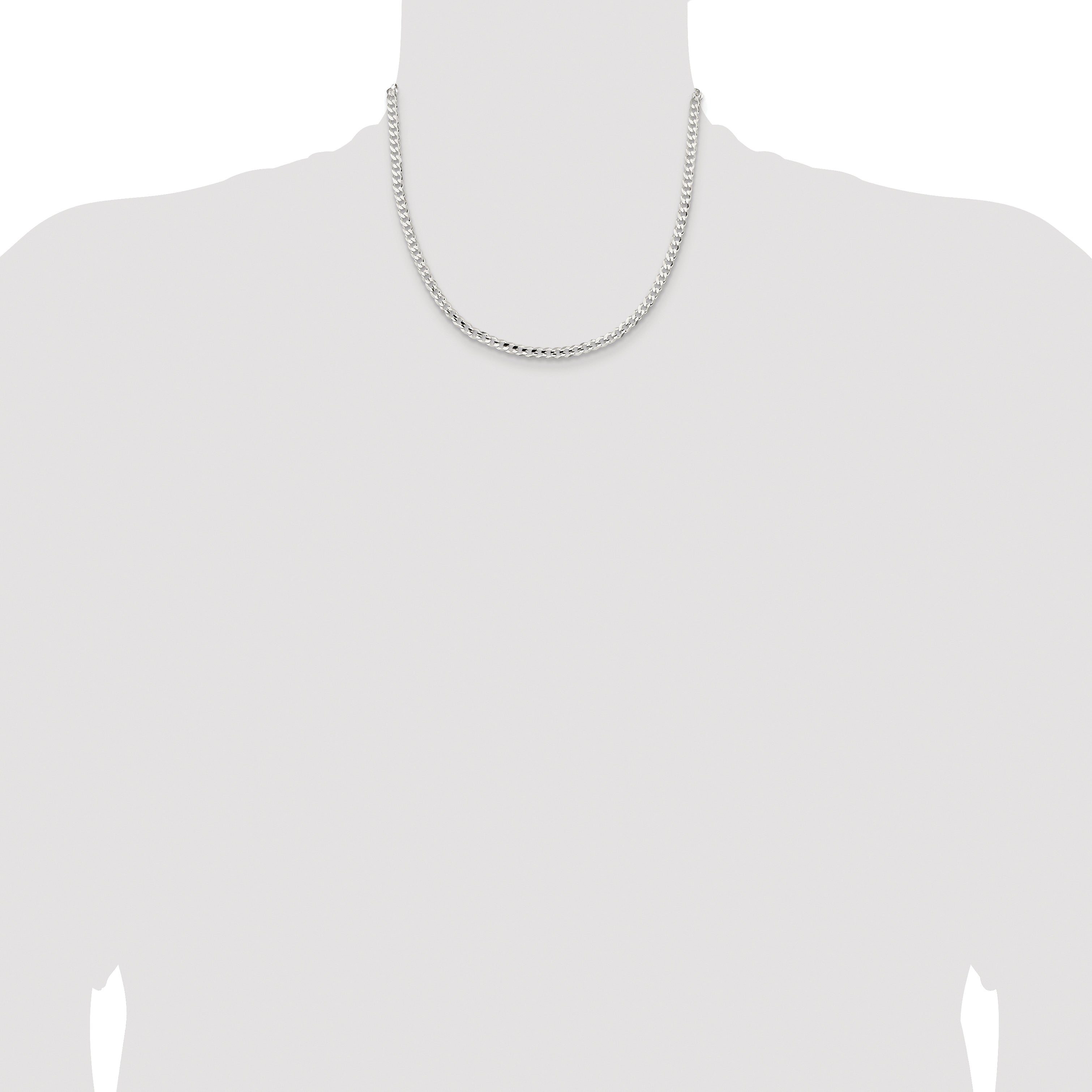 Sterling Silver Rhodium-plated 4.5mm Concave Beveled Curb Chain