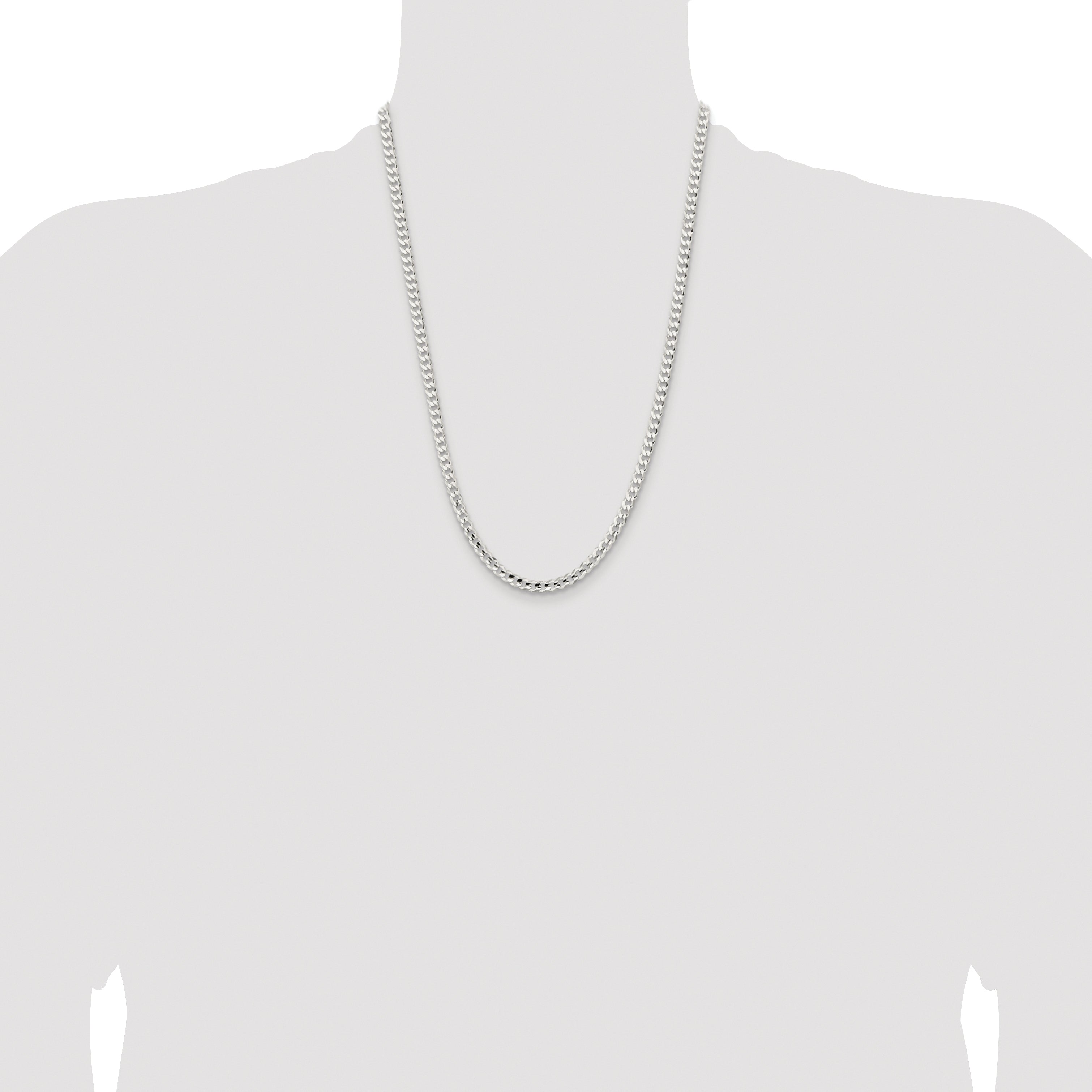 Sterling Silver Rhodium-plated 4.5mm Concave Beveled Curb Chain