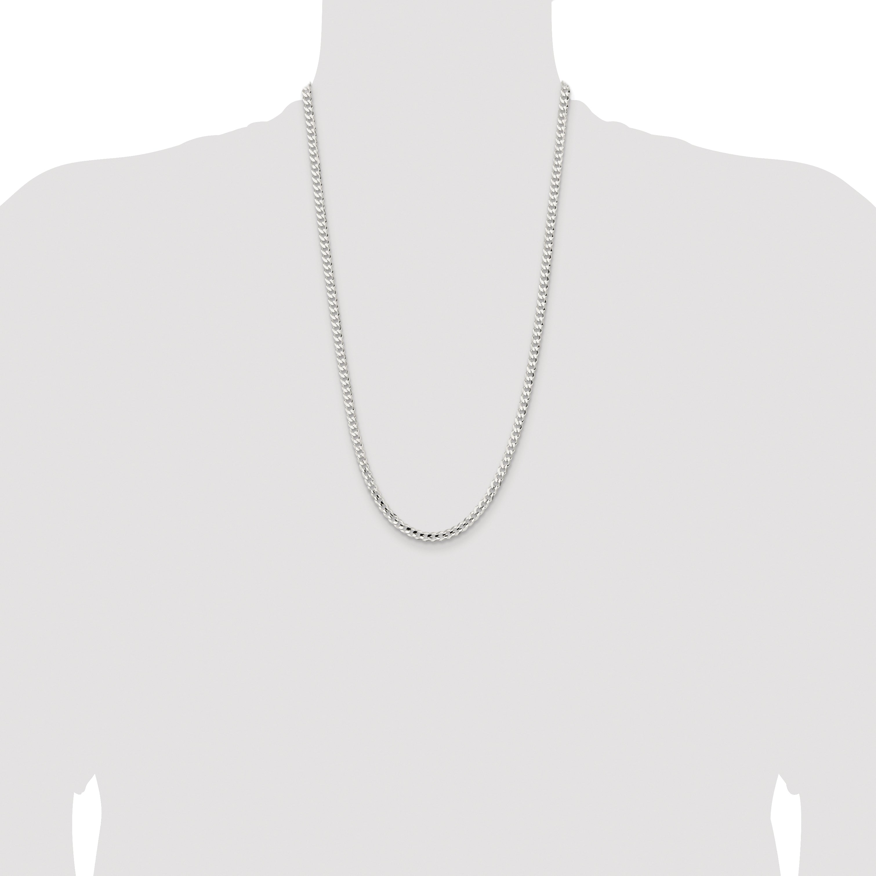 Sterling Silver Rhodium-plated 4.5mm Concave Beveled Curb Chain
