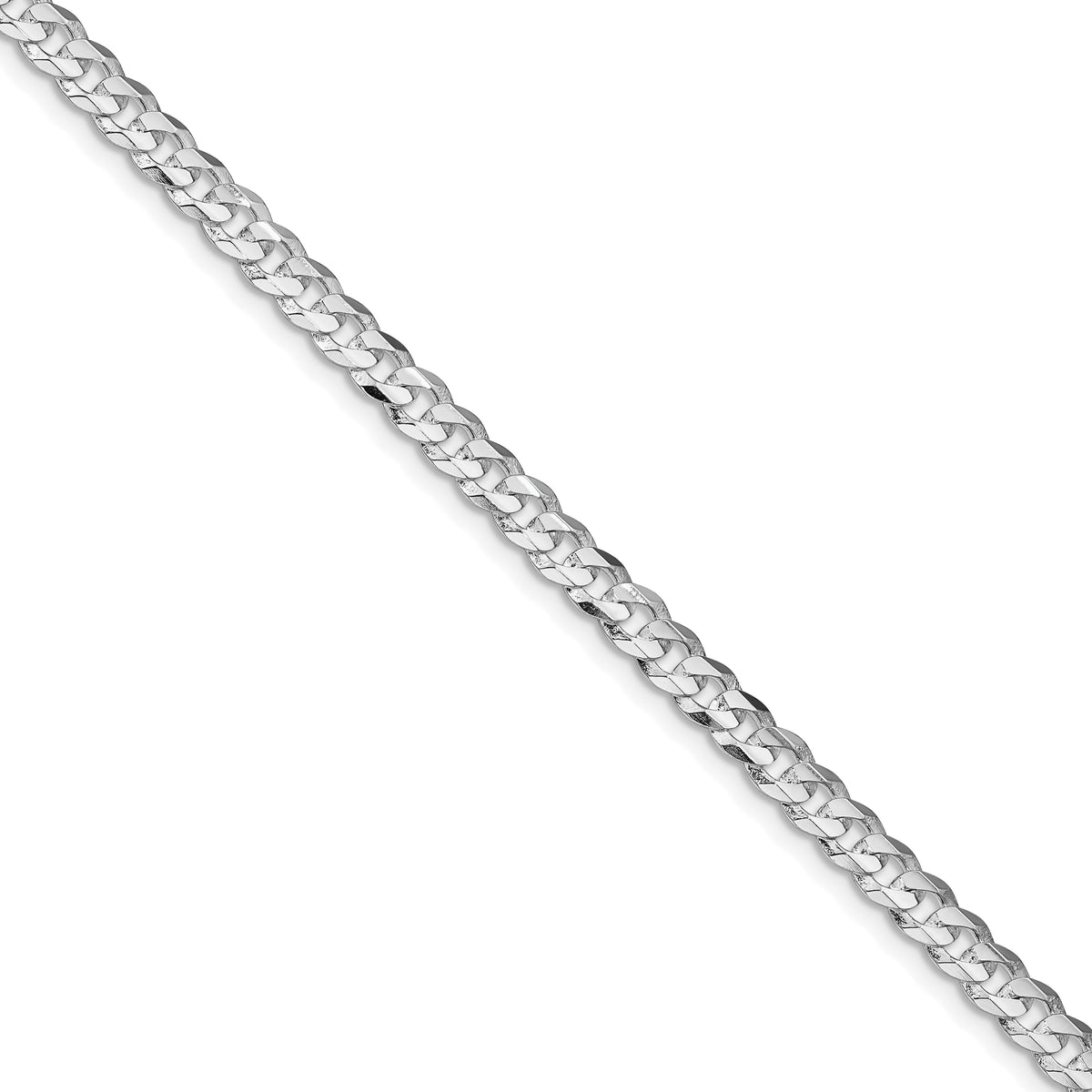 Sterling Silver Rhodium-plated 4.5mm Concave Beveled Curb Chain