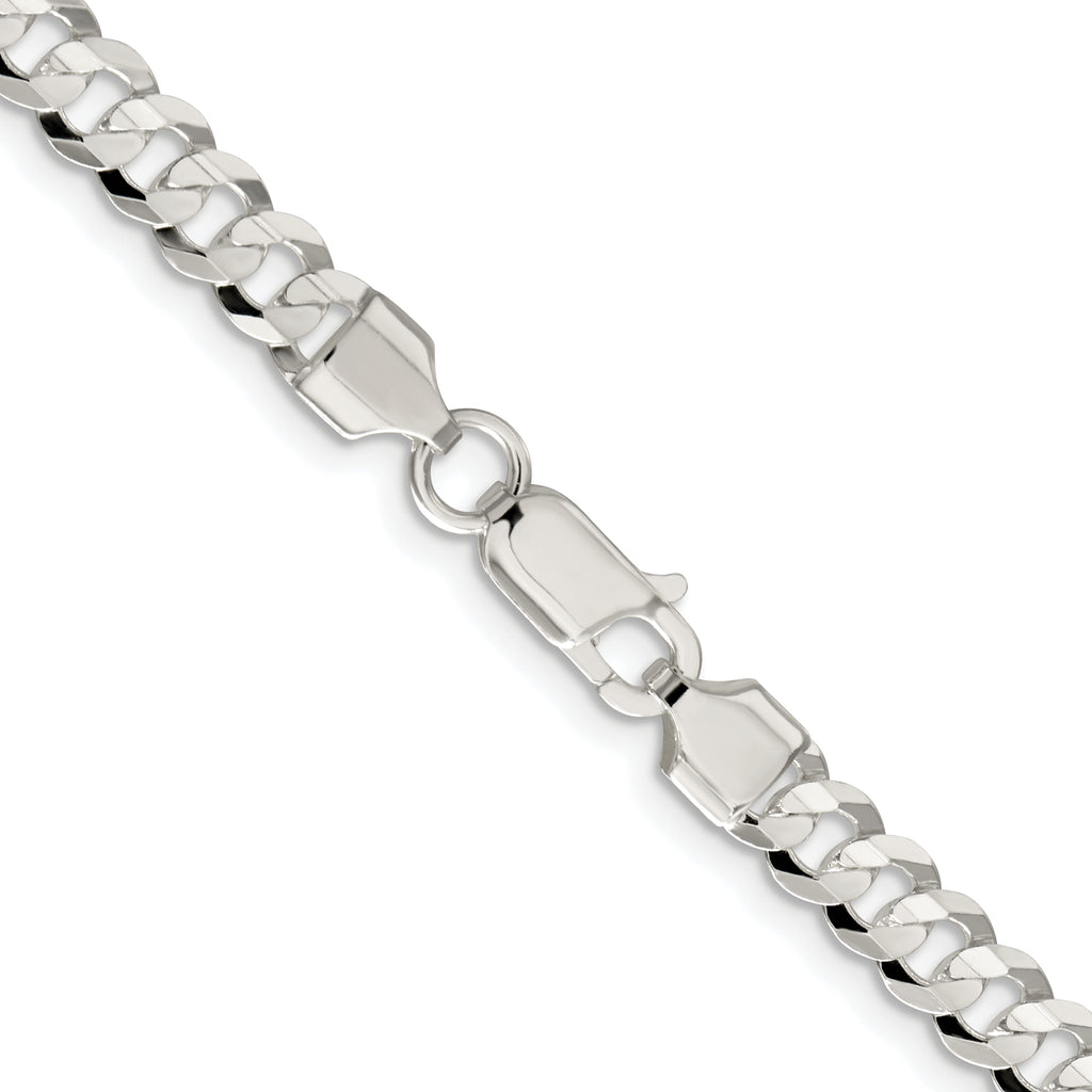 Sterling Silver Rhodium-plated 5.65mm Concave Beveled Curb Chain