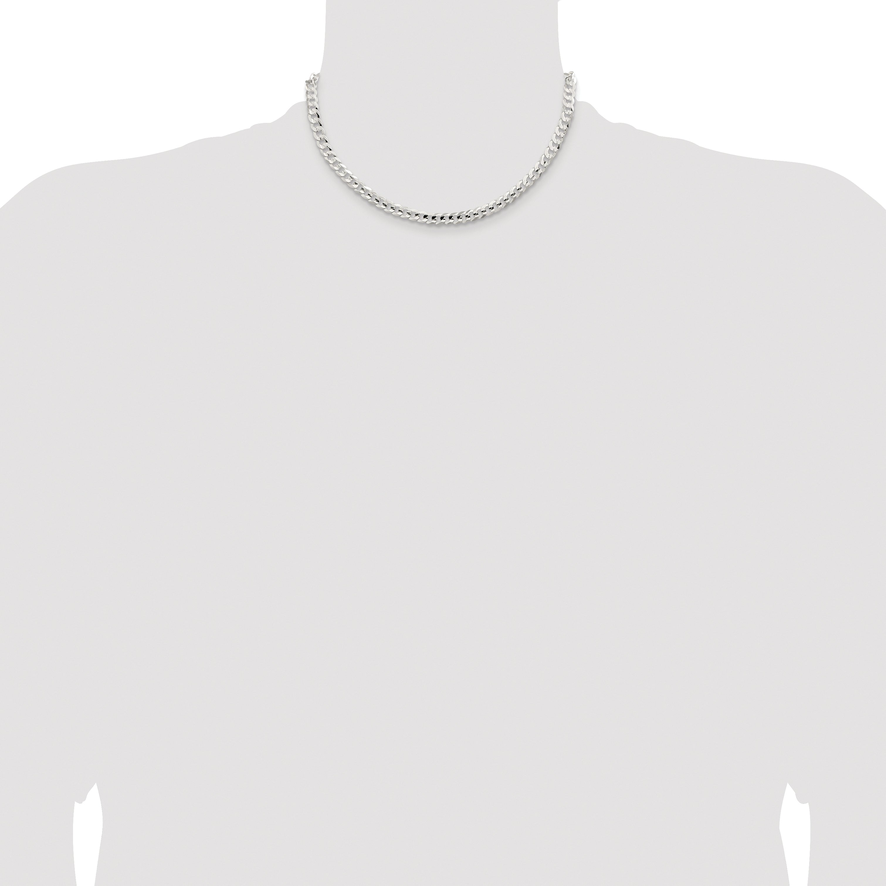 Sterling Silver Rhodium-plated 5.65mm Concave Beveled Curb Chain
