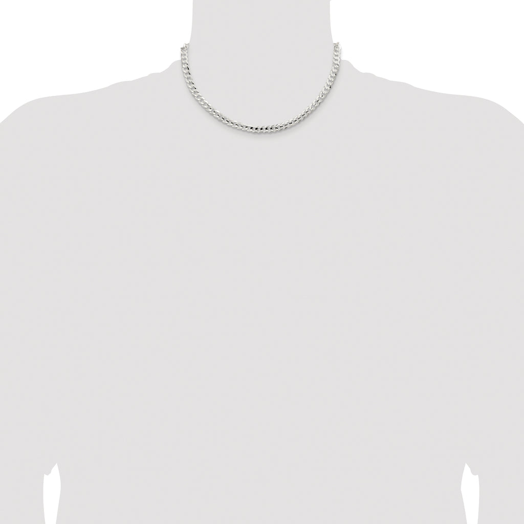 Sterling Silver Rhodium-plated 5.65mm Concave Beveled Curb Chain