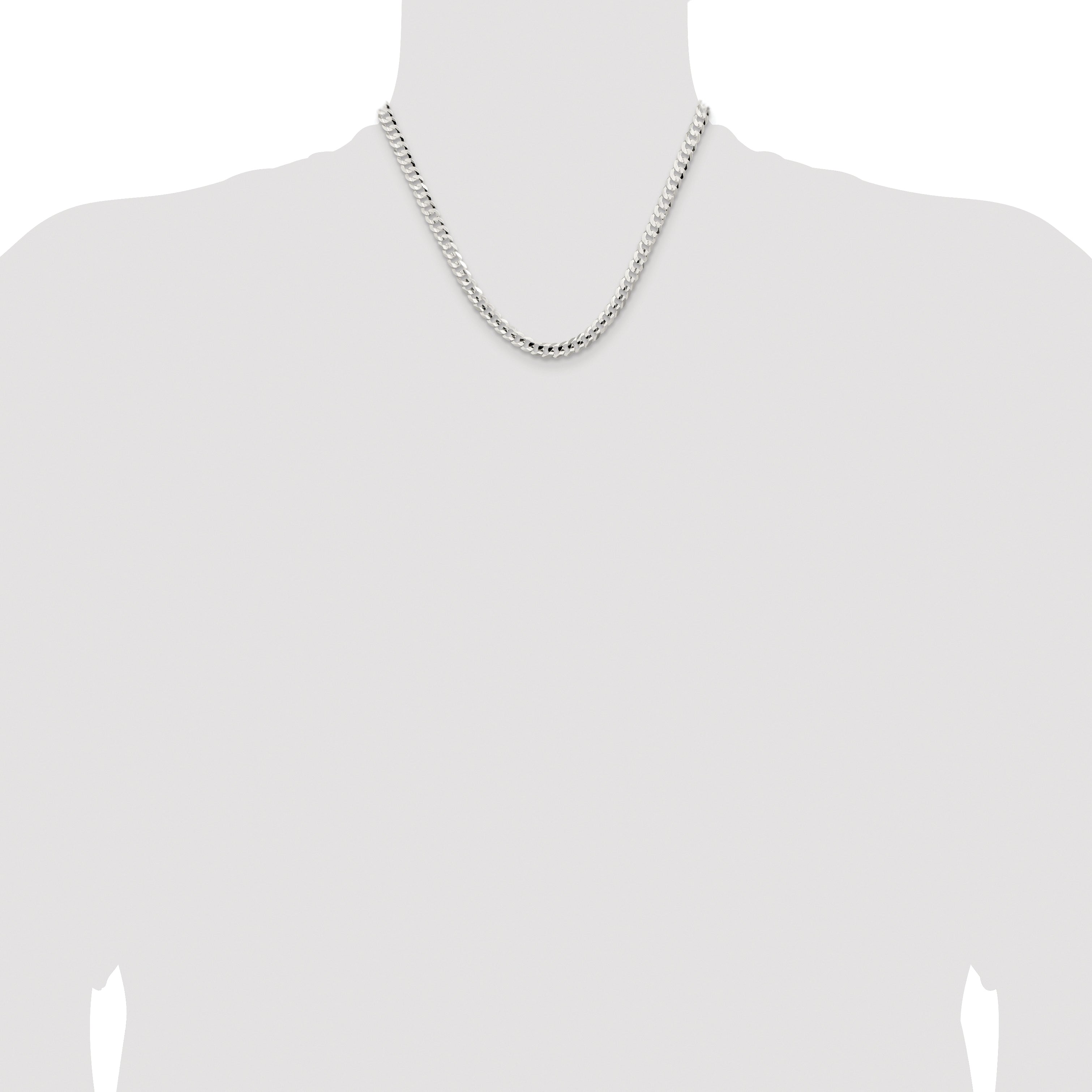 Sterling Silver Rhodium-plated 5.65mm Concave Beveled Curb Chain
