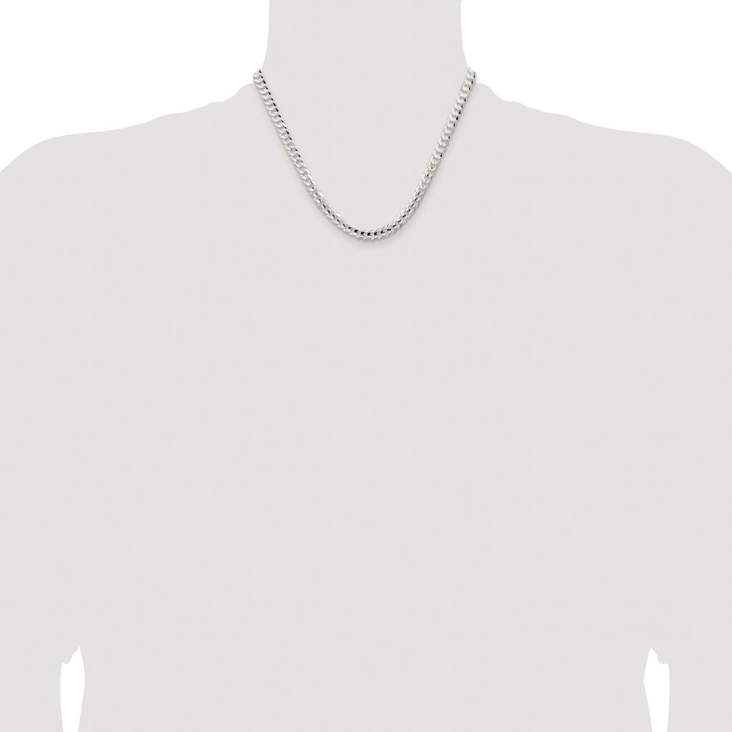 Sterling Silver Rhodium-plated 5.65mm Concave Beveled Curb Chain