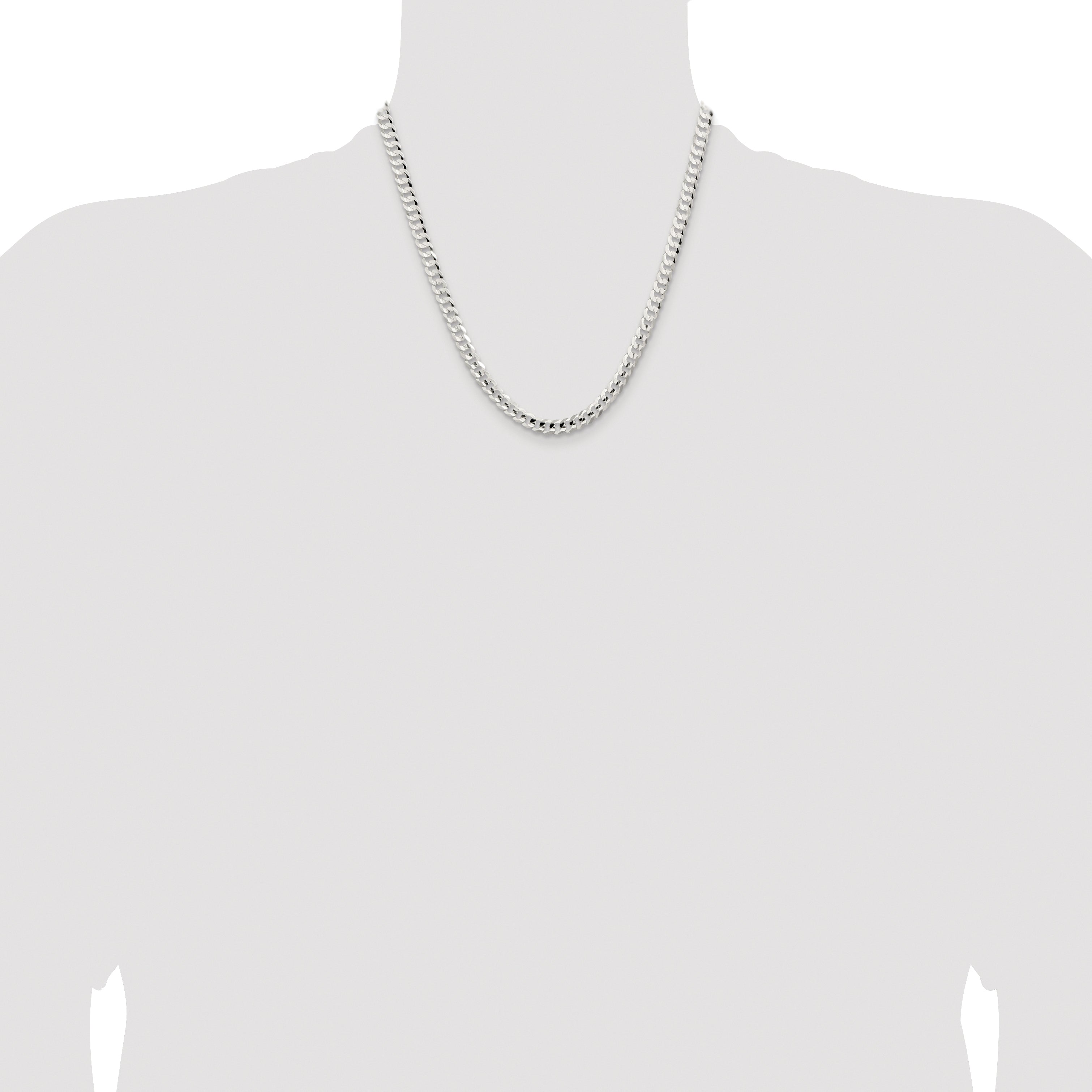 Sterling Silver Rhodium-plated 5.65mm Concave Beveled Curb Chain