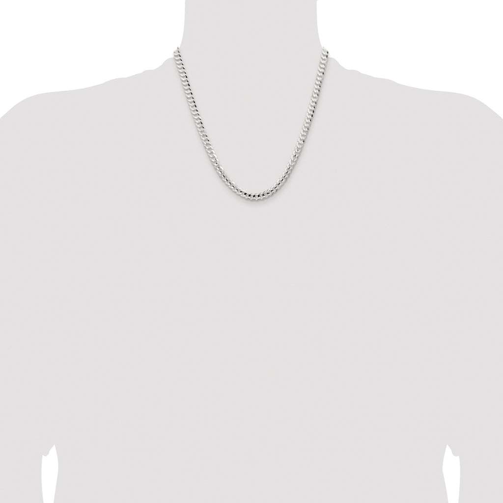 Sterling Silver Rhodium-plated 5.65mm Concave Beveled Curb Chain