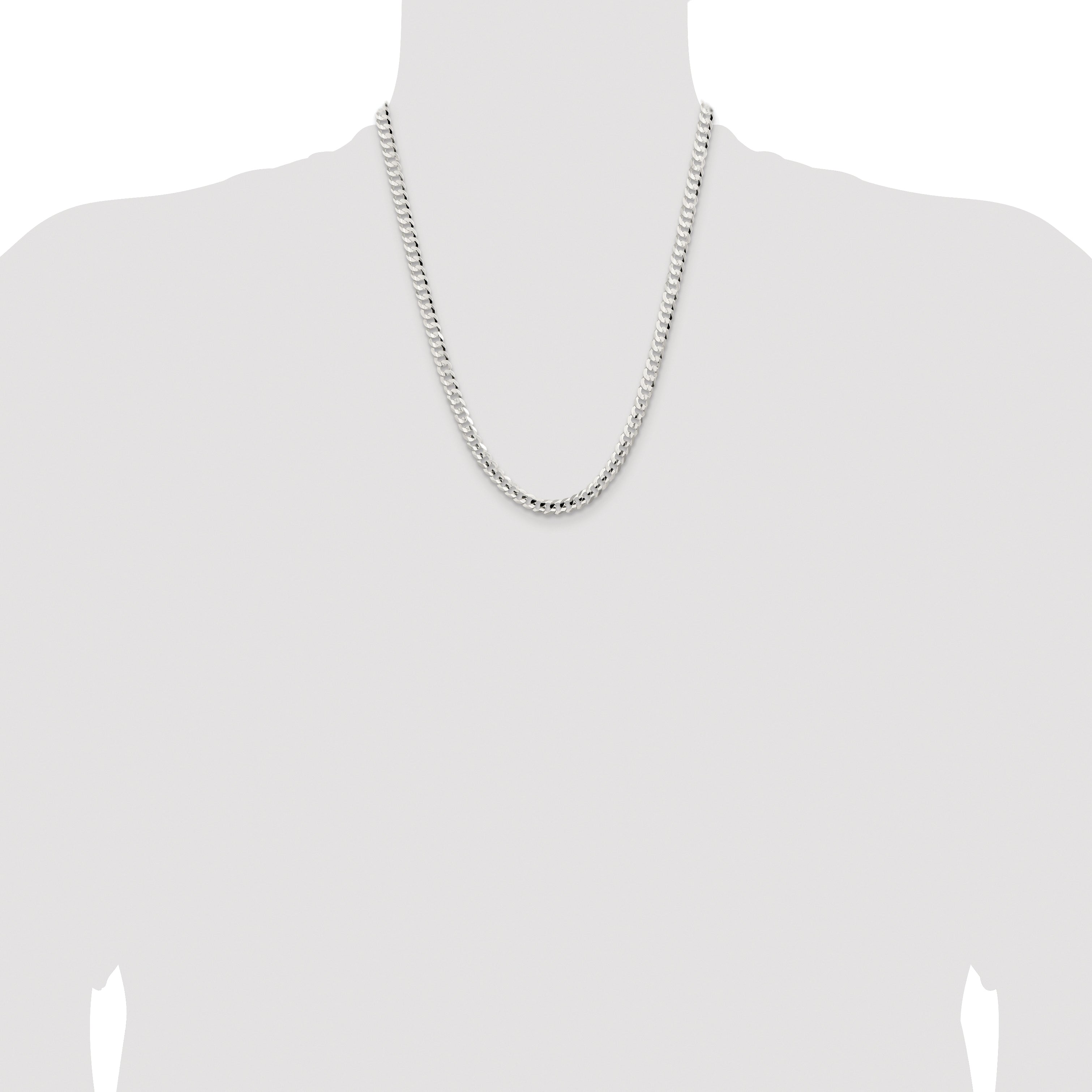 Sterling Silver Rhodium-plated 5.65mm Concave Beveled Curb Chain
